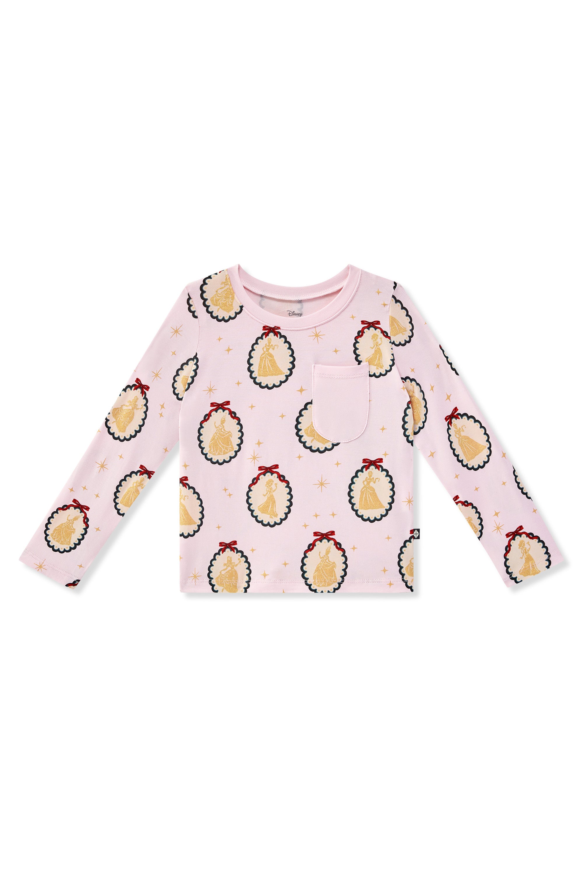 Long Sleeve Toddler Crew Neck Tee in Princess Holiday Portraits print on a white background