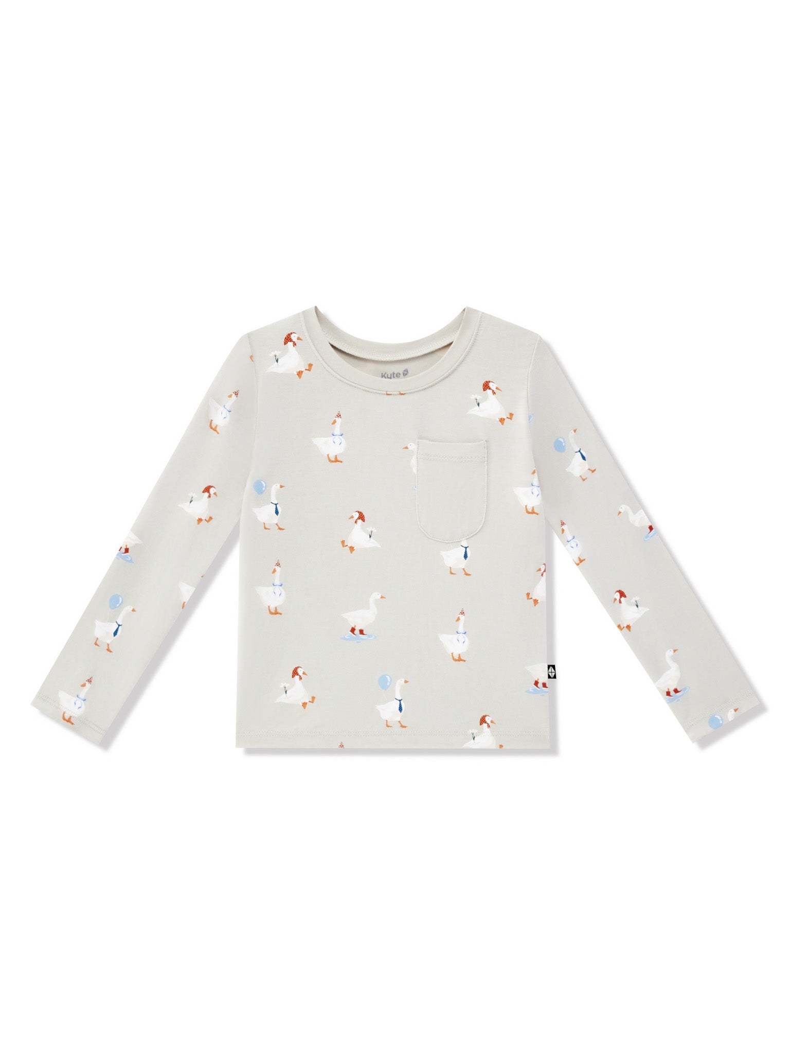 Long Sleeve Toddler Crew Neck Tee in Oat Silly Goose print on a white background