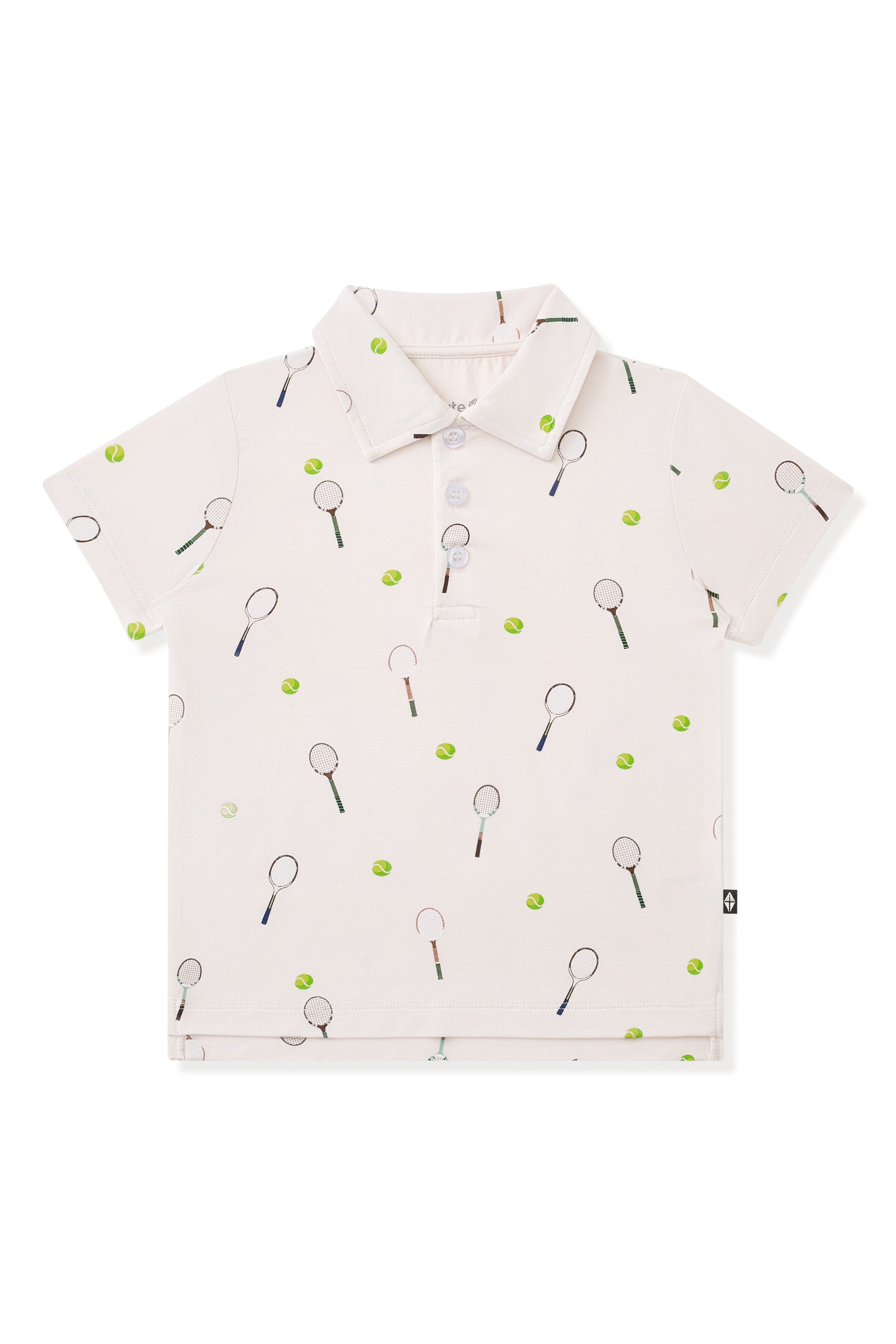 Toddler Short Sleeve Polo in Tennis print on a white background