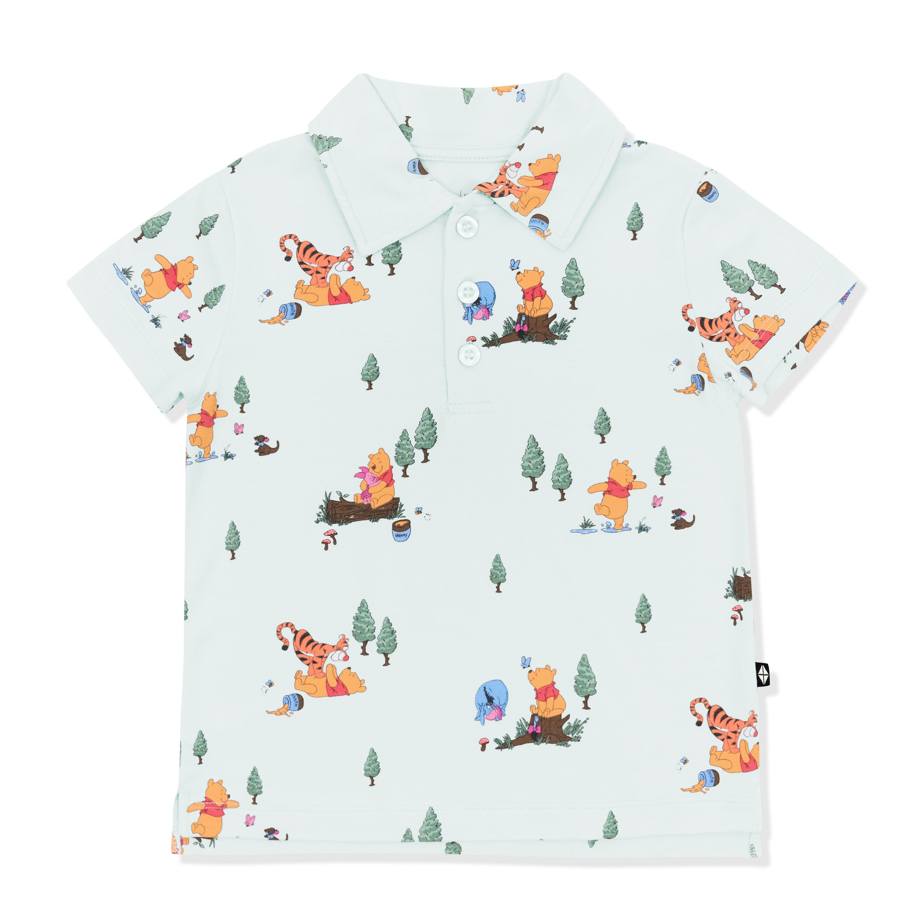 Product photo of the Toddler Short Sleeve Polo in Winnie the Pooh Hundred Acre Wood shown on a white background