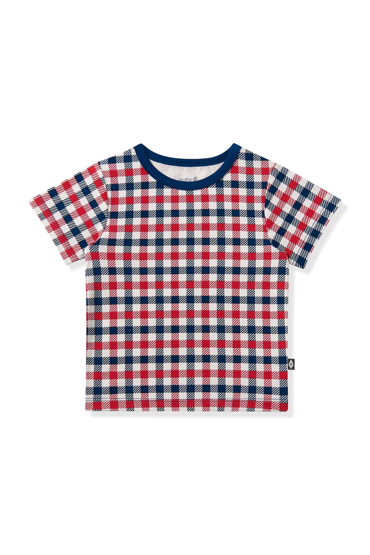 Toddler Basic Tee in red blue and white Patriotic Gingham check print on a white background
