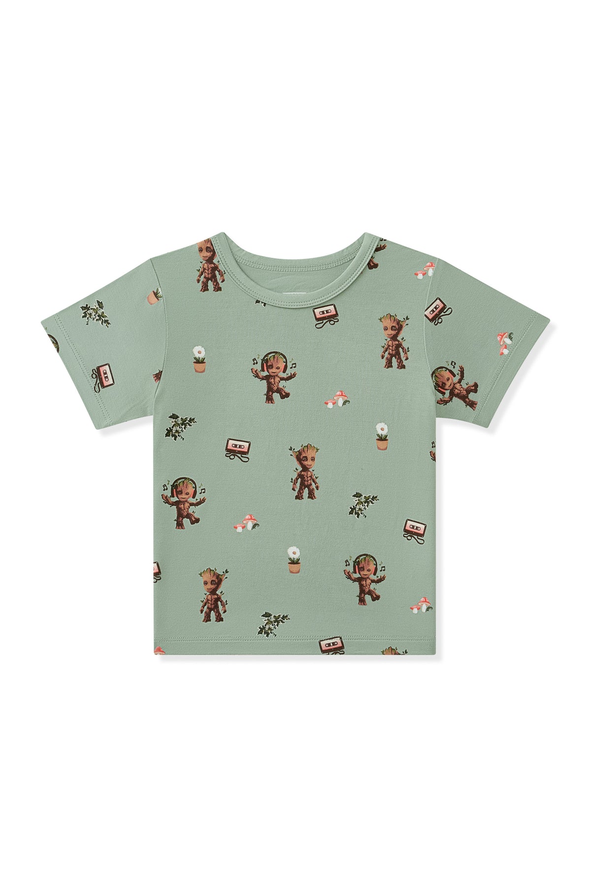 Green Toddler Basic Tee with Groot print on white background