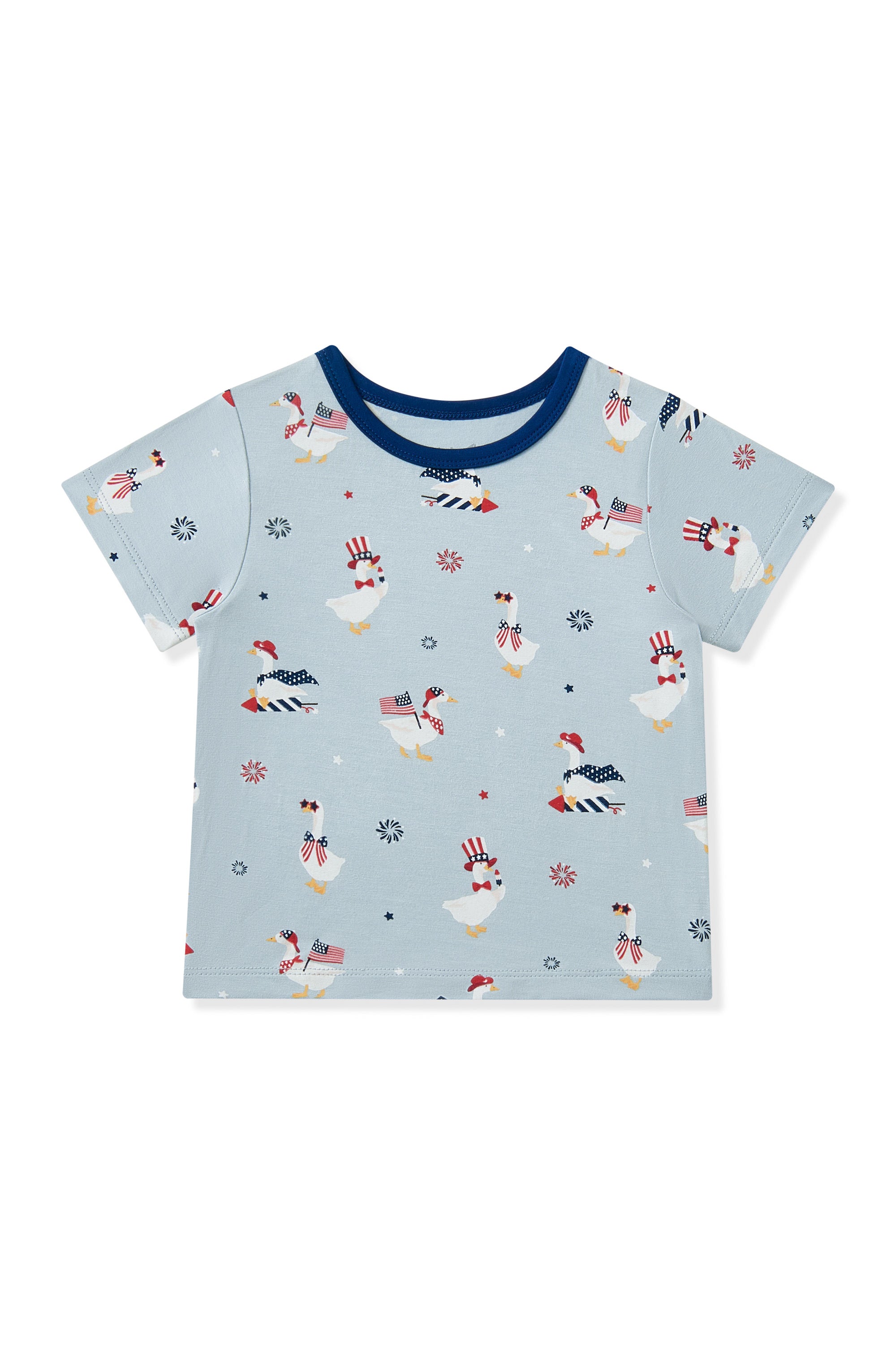Light blue Toddler Basic Tee in Patriotic Goose print on a white background
