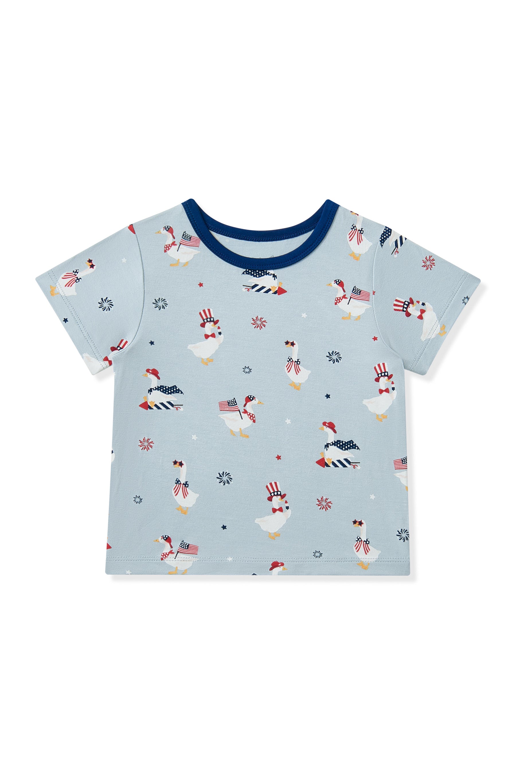 Light blue Toddler Basic Tee in Patriotic Goose print on a white background
