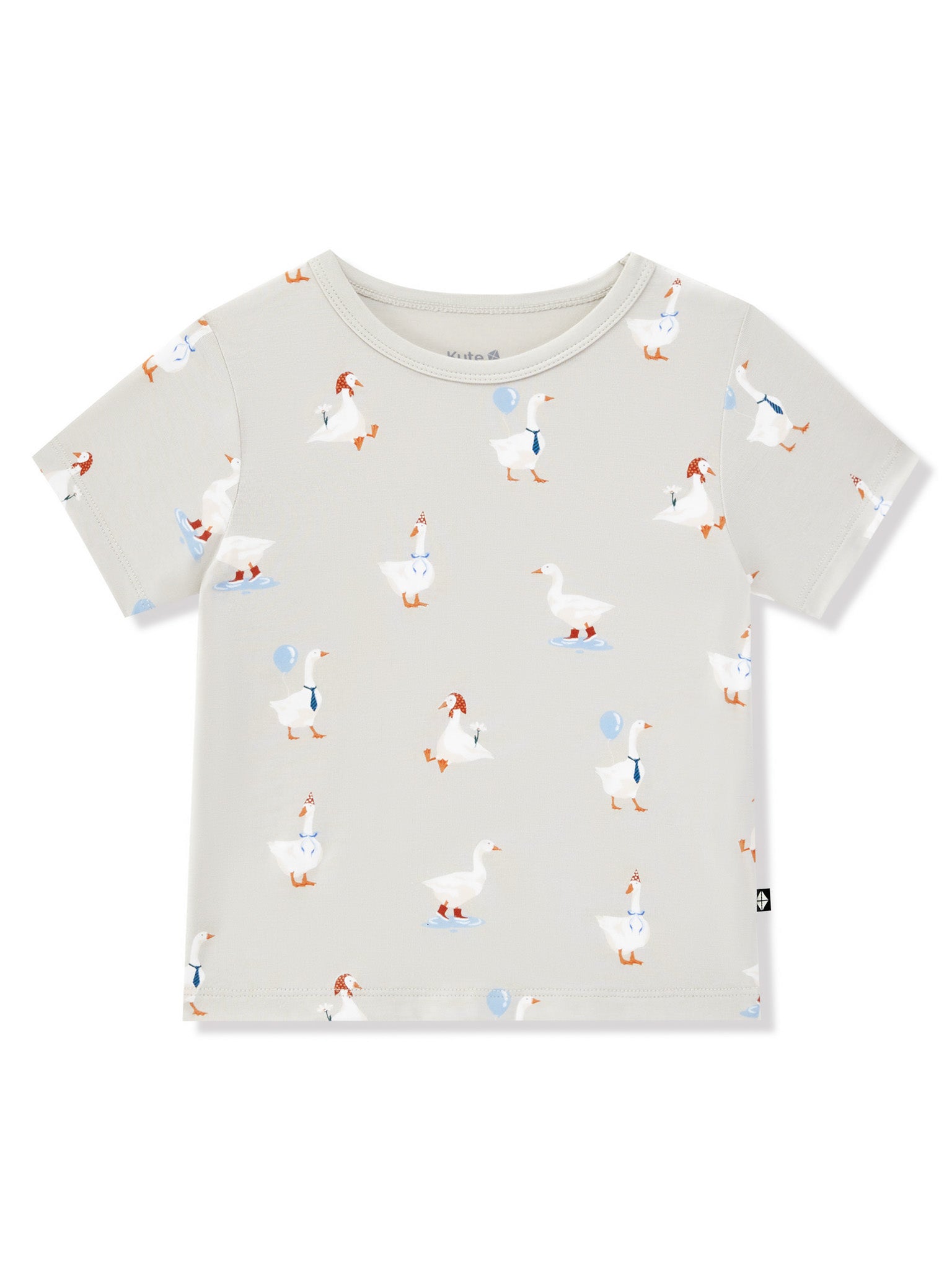 Toddler Basic Tee in Oat Silly Goose print on a white background