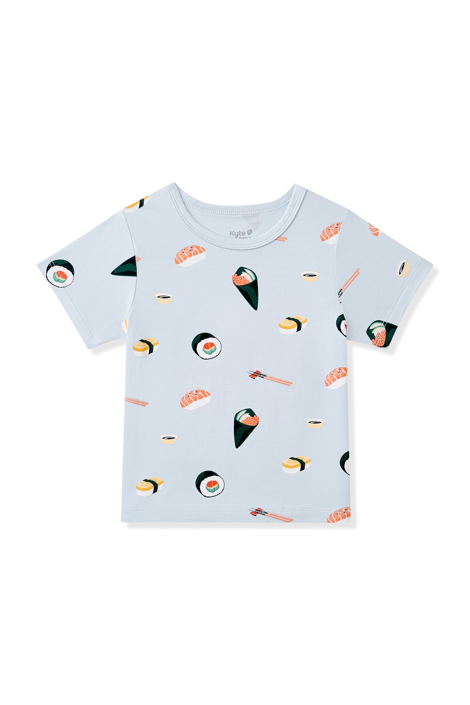 Blue Toddler Basic Tee with Sushi pattern on a white background