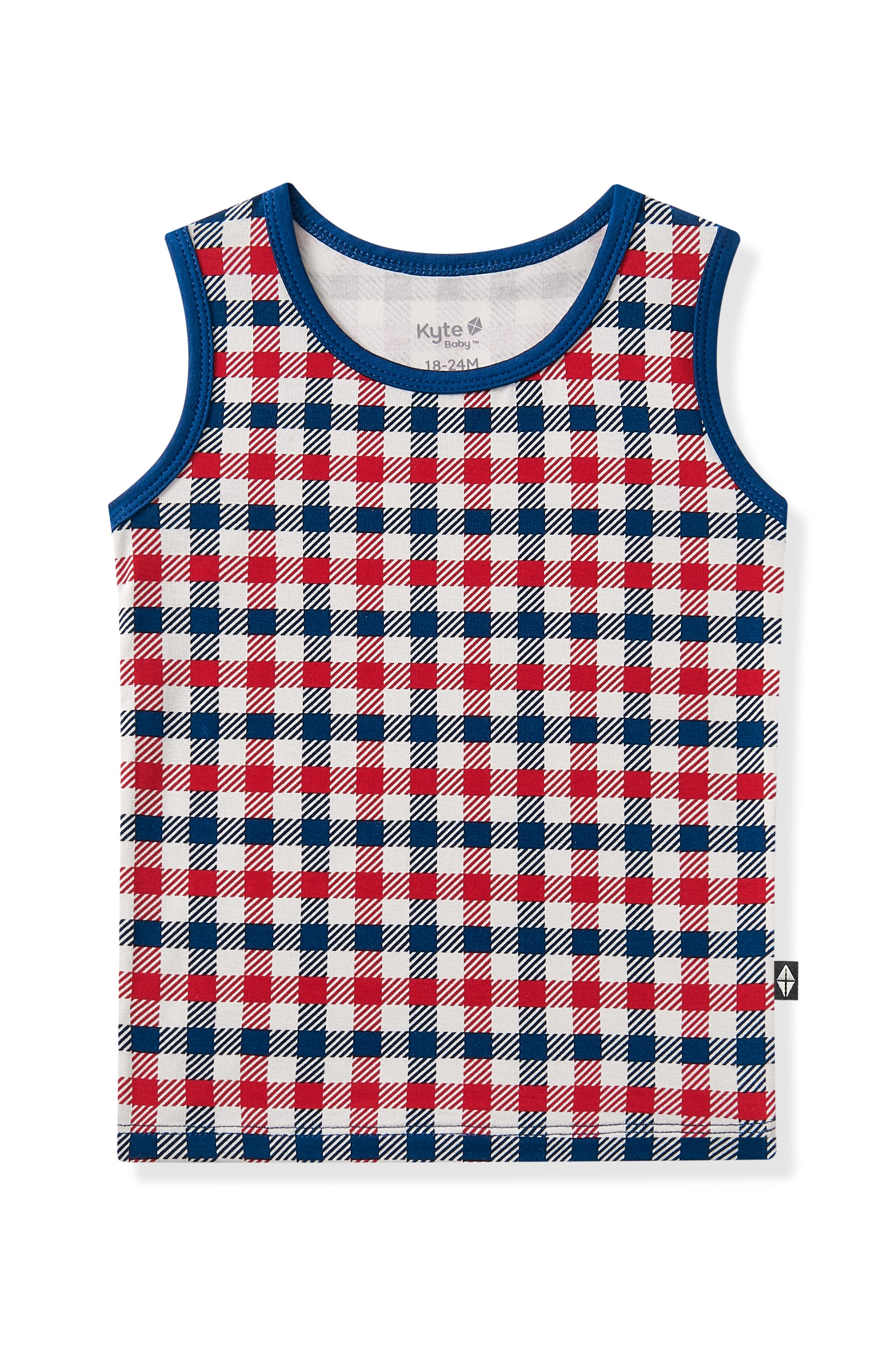 Toddler Tank Top in red blue and white Patriotic Gingham check print on a white background
