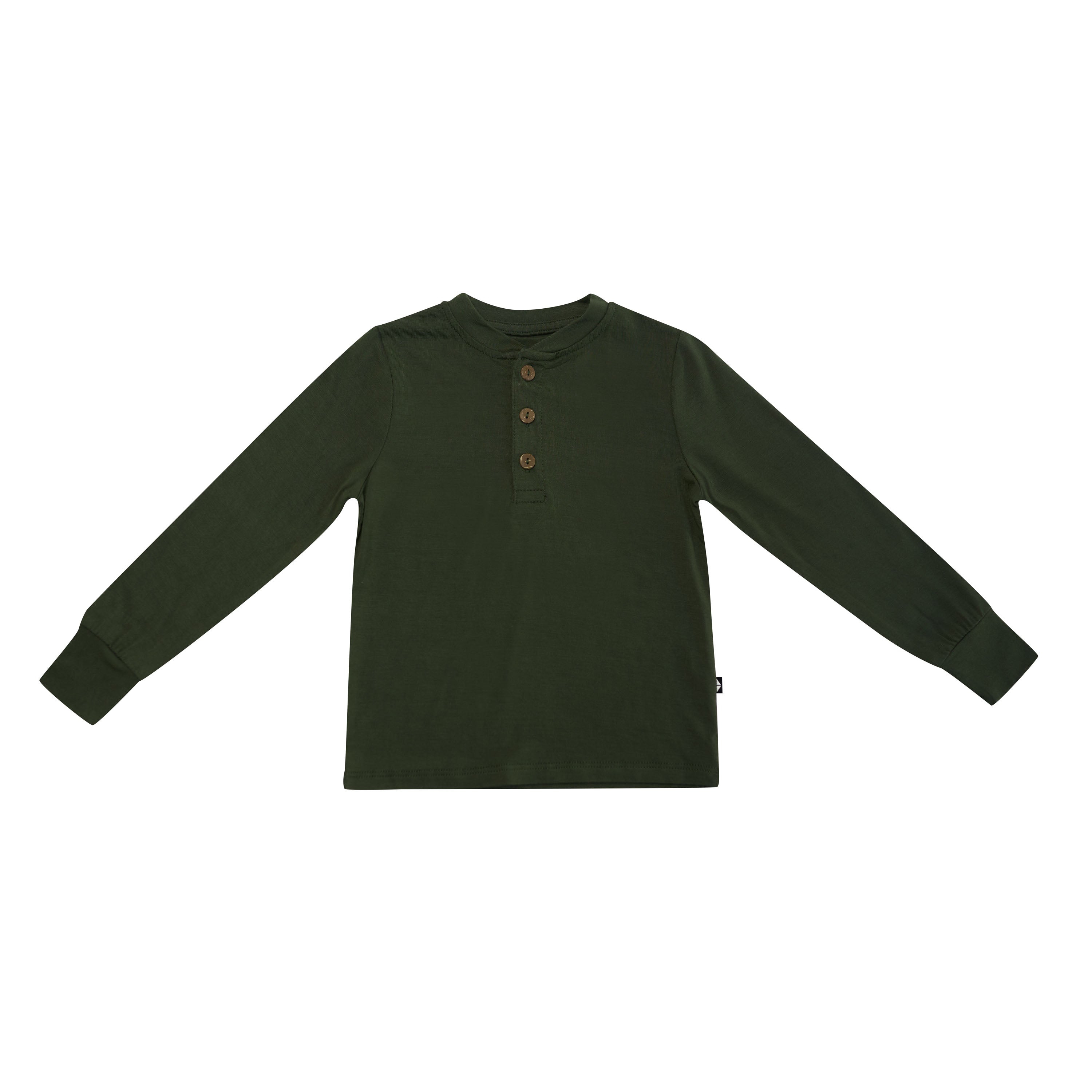 Product photo of the Long Sleeve Toddler Henley Tee in Fir