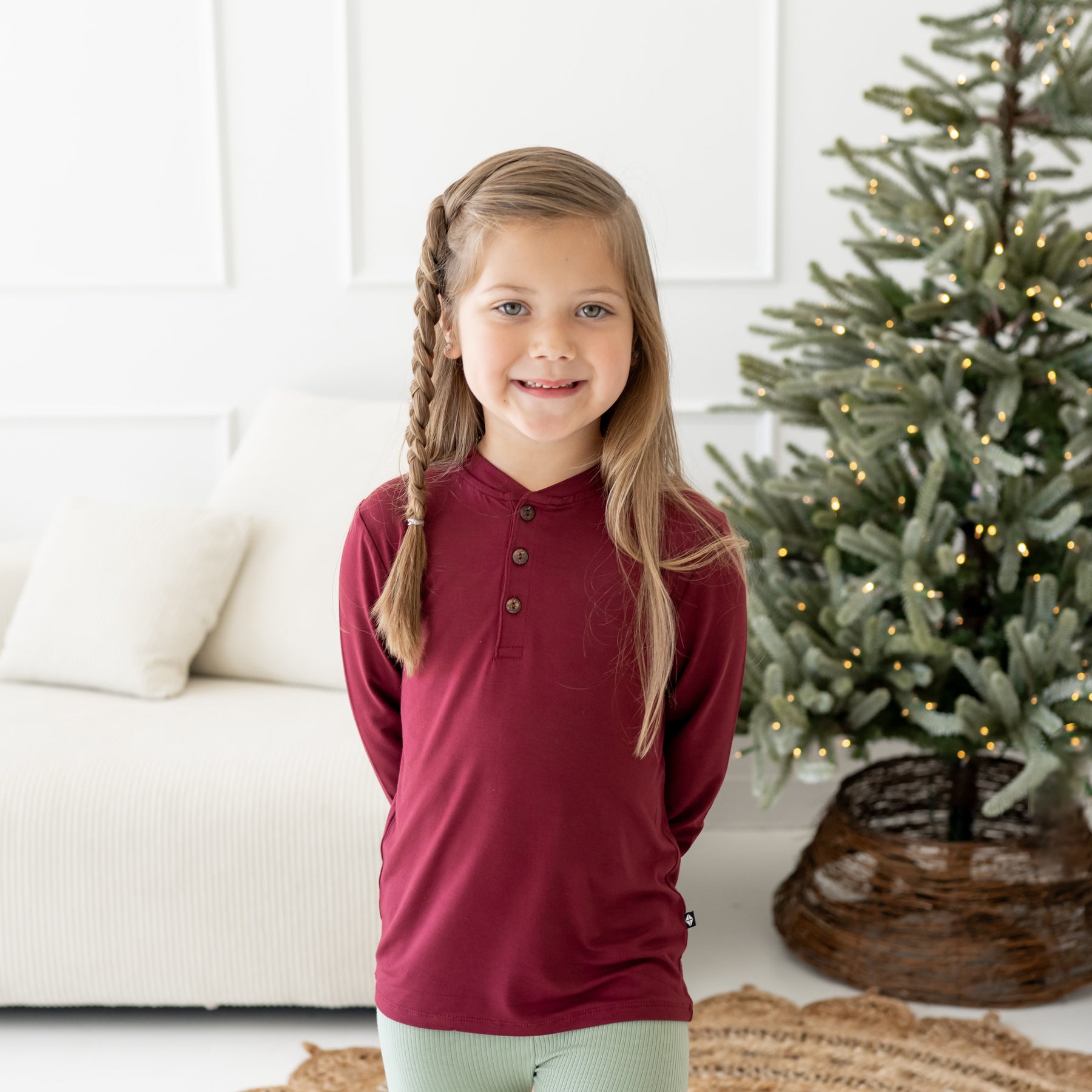 Long Sleeve Toddler Henley Tee in Burgundy