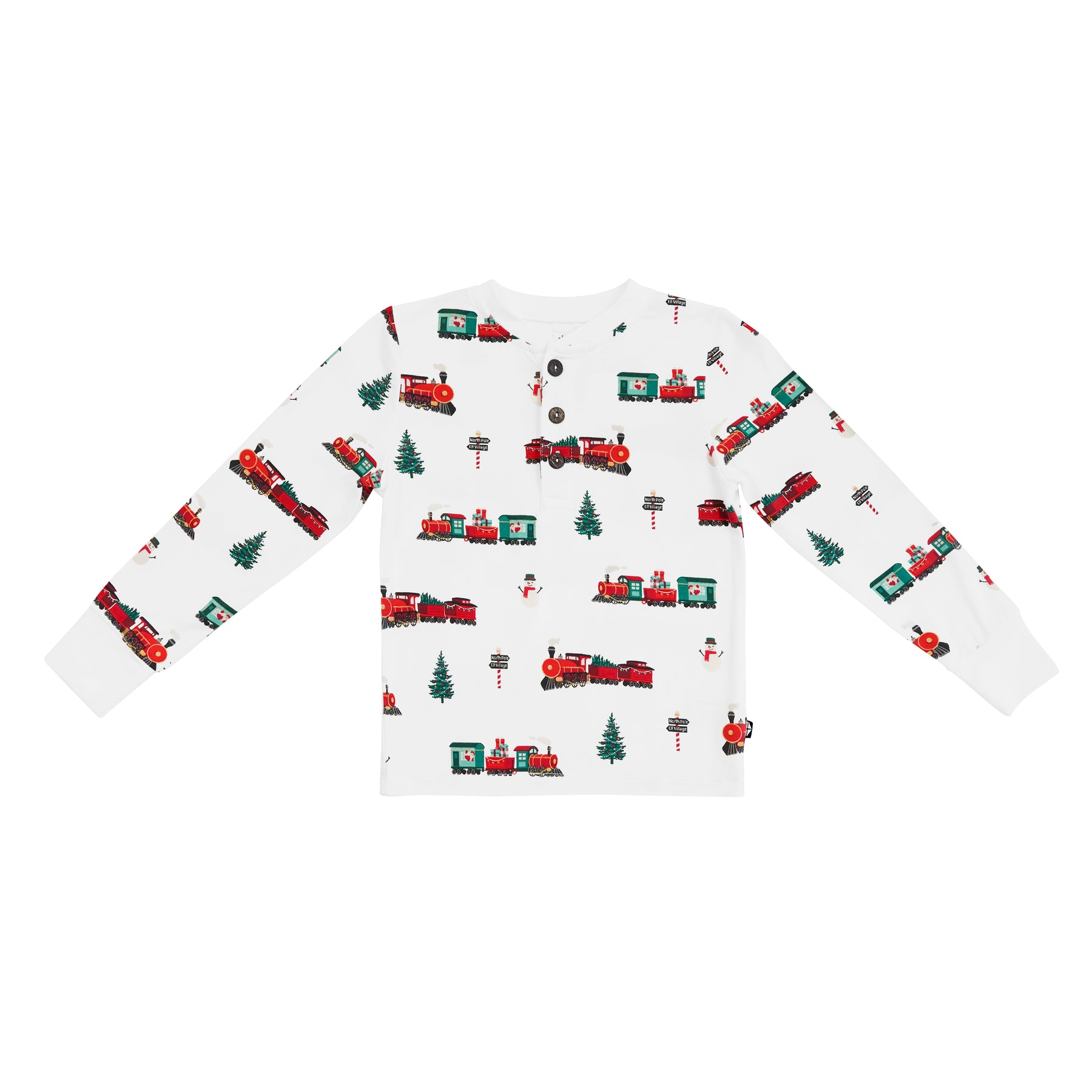 Long Sleeve Toddler Henley Tee in Holiday Train