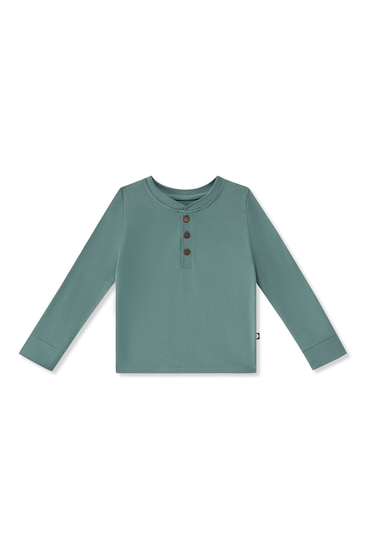 Long Sleeve Toddler Henley Tee in Pine on a white background