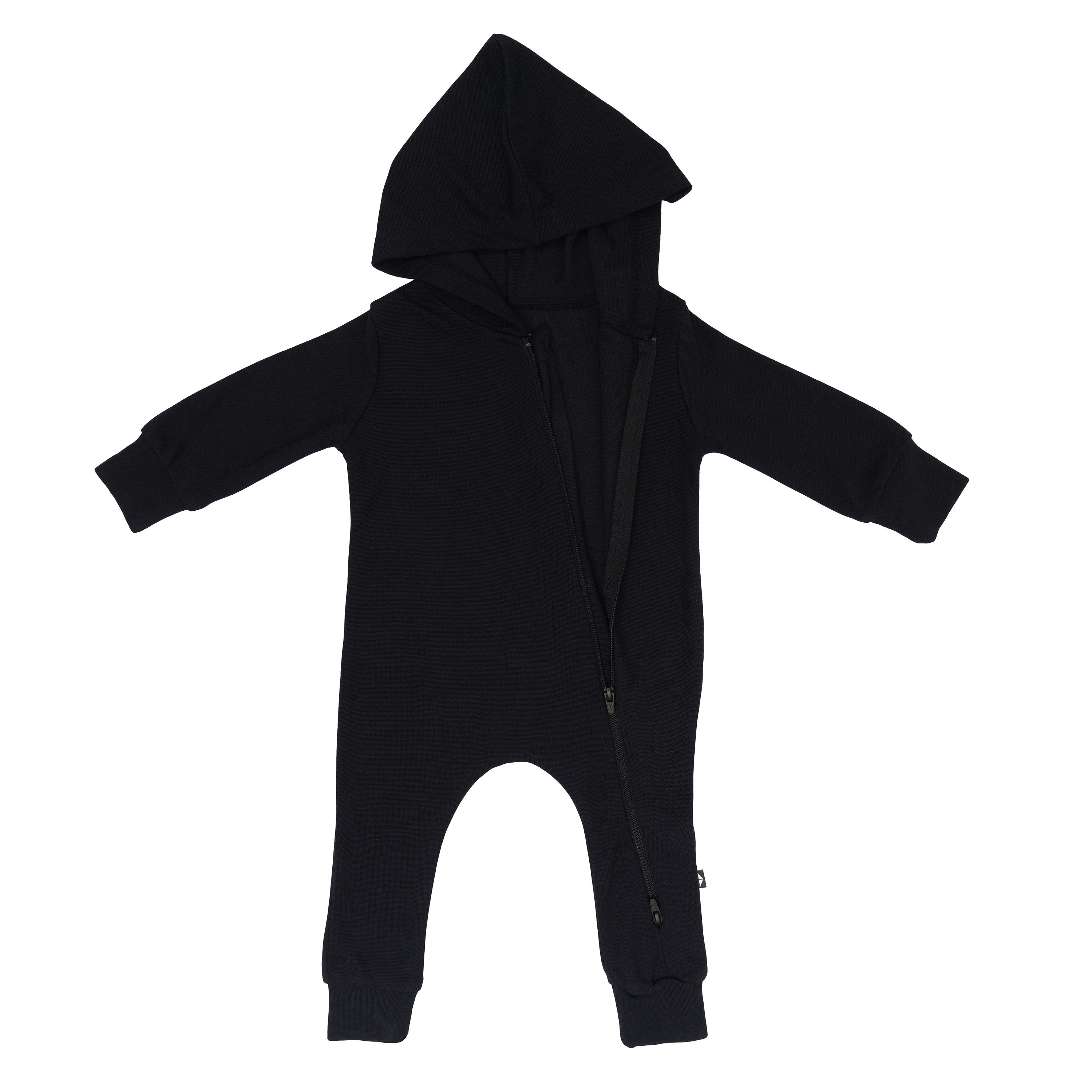 Bamboo Jersey Hooded Zippered Romper in Midnight
