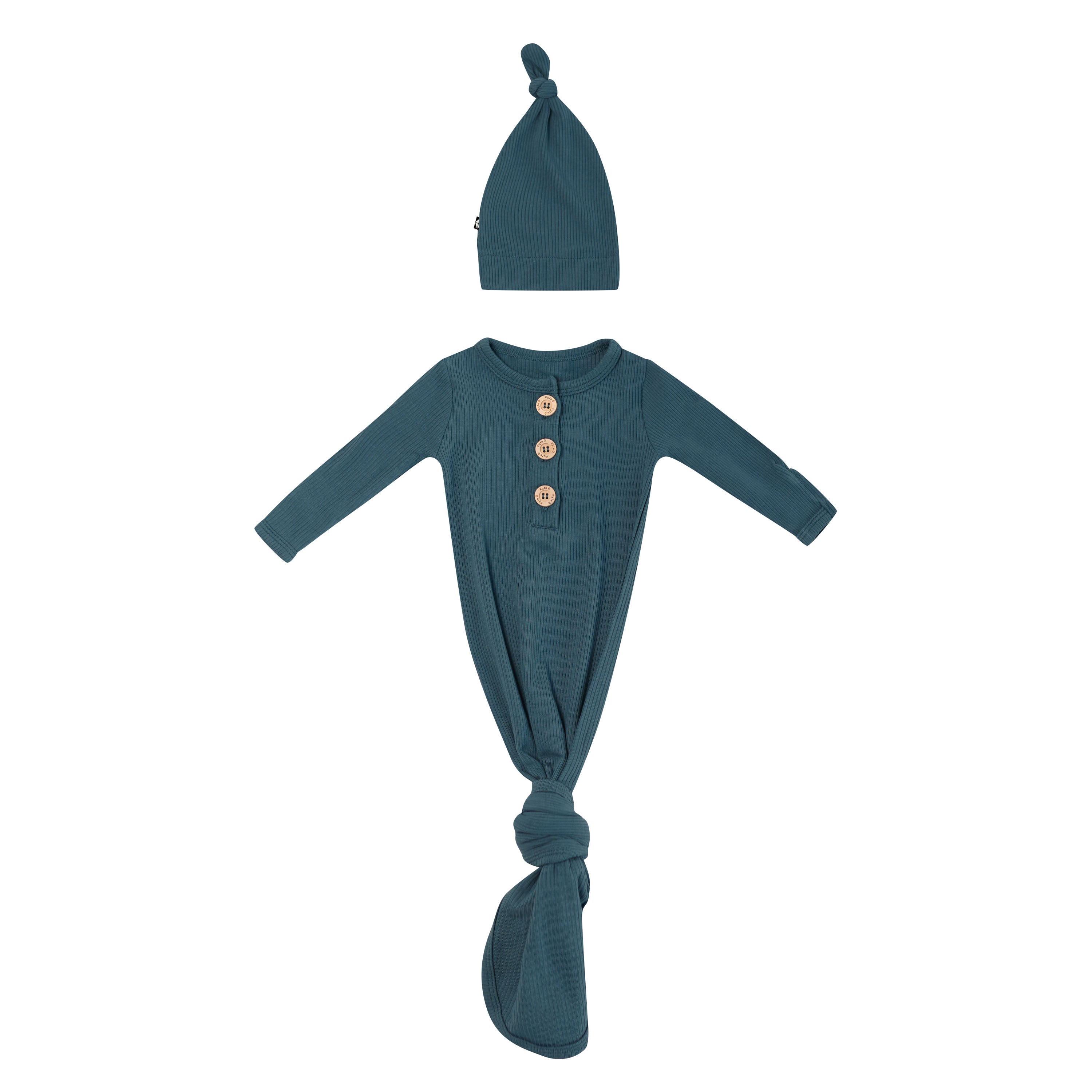 Product photo of the Ribbed Knotted Gown with Hat Set in Atlantic