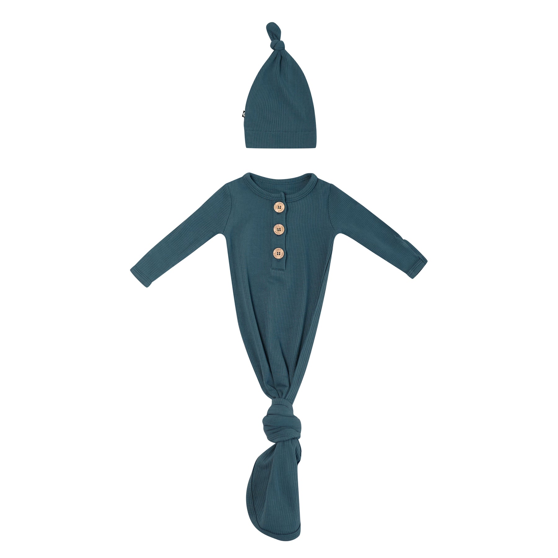 Product photo of the Ribbed Knotted Gown with Hat Set in Atlantic