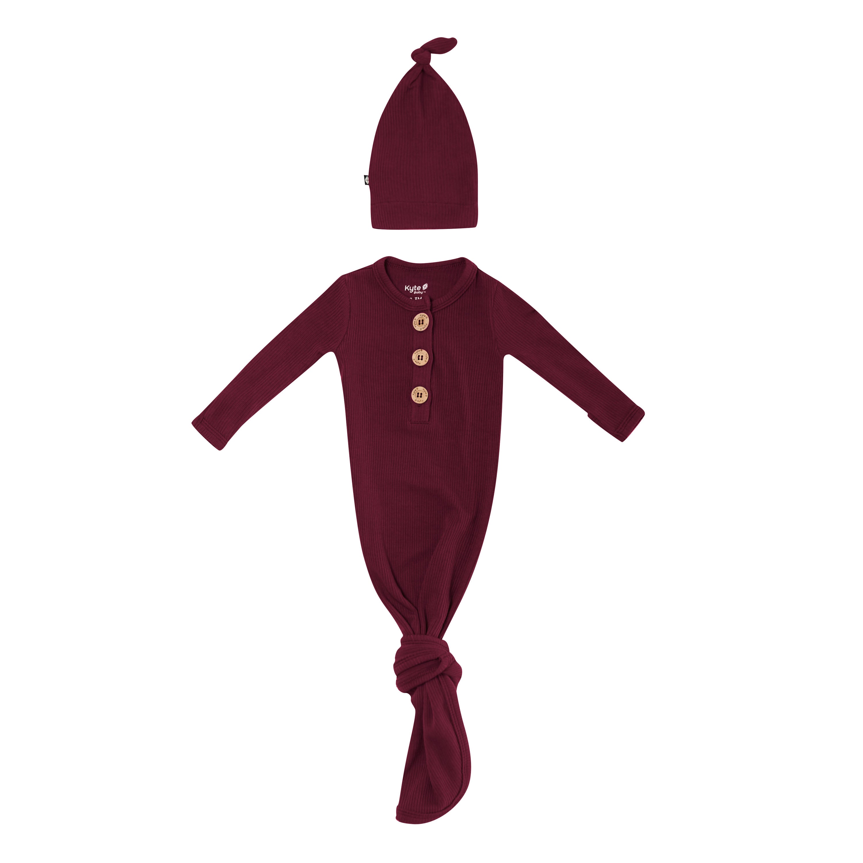 Product photo of the Ribbed Knotted Gown with Hat Set in Burgundy