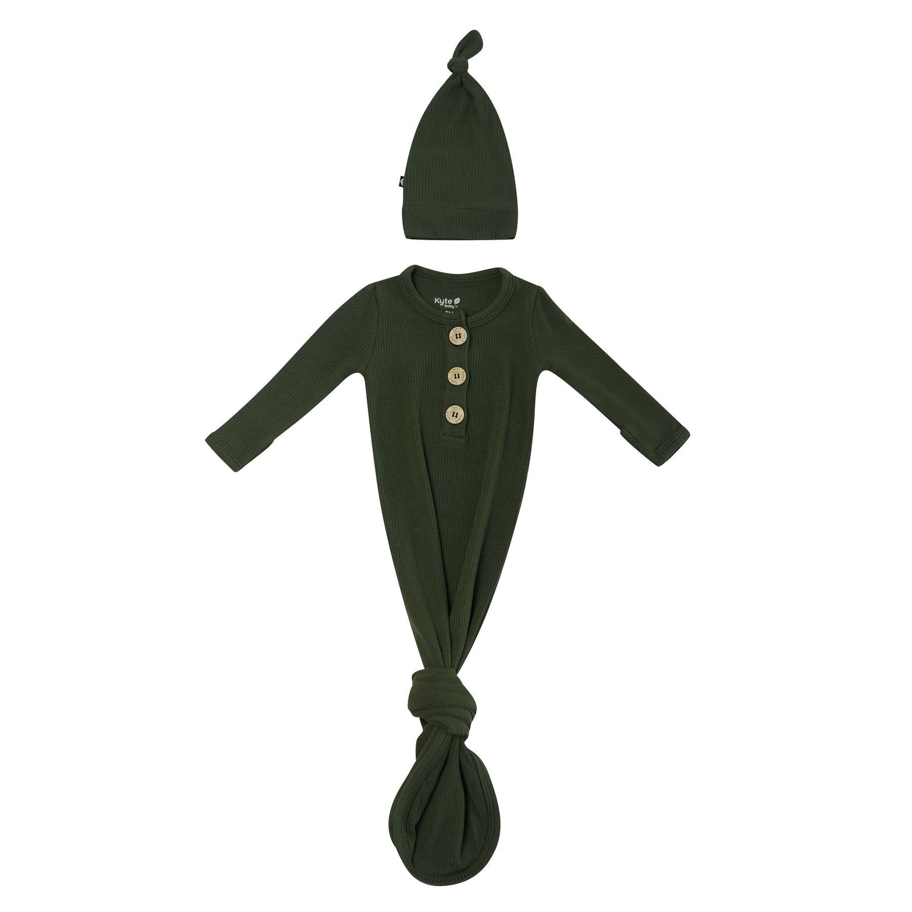 Product photo of the Ribbed Knotted Gown with Hat Set in Fir