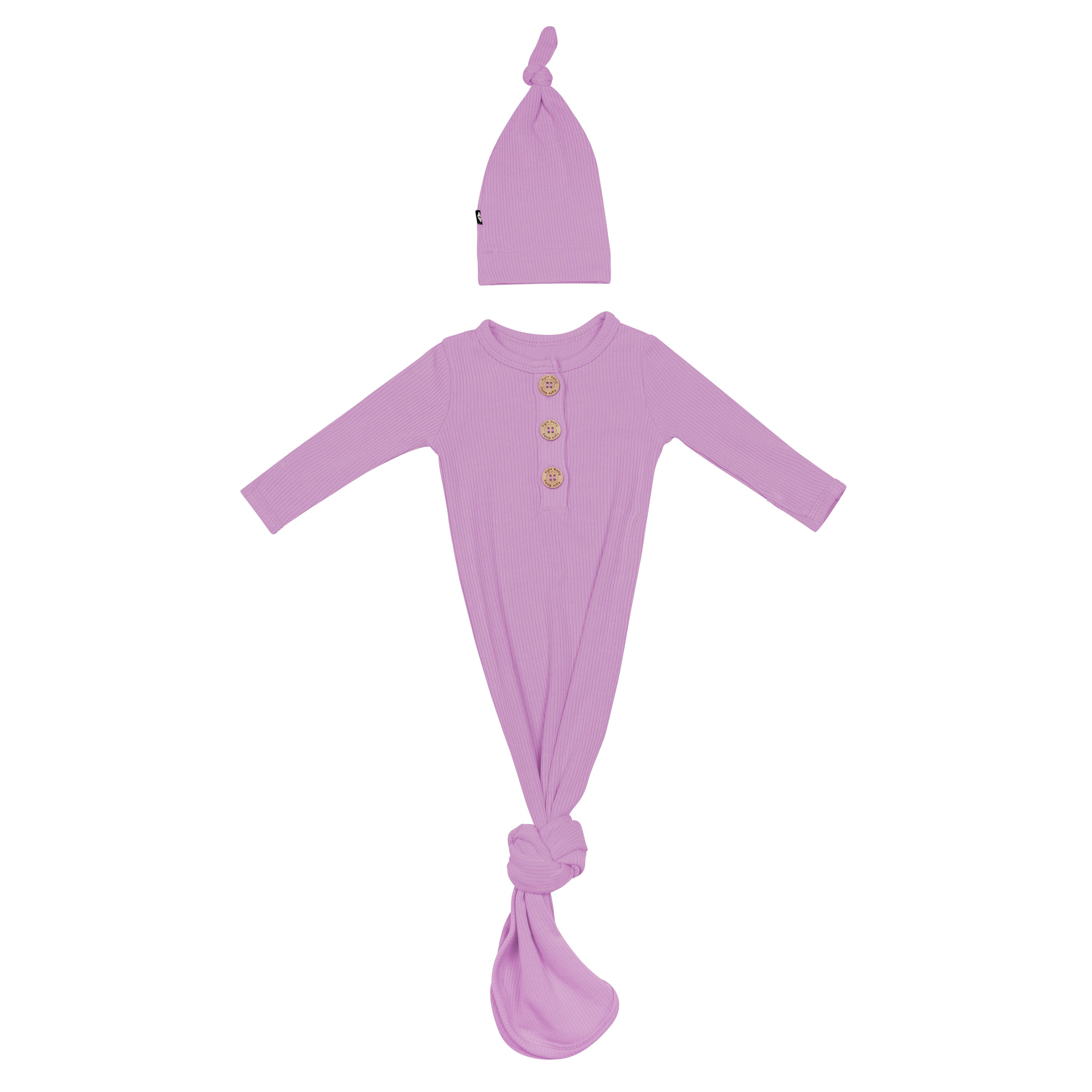 Ribbed Knotted Gown with Hat Hospital Set in Poi Purple