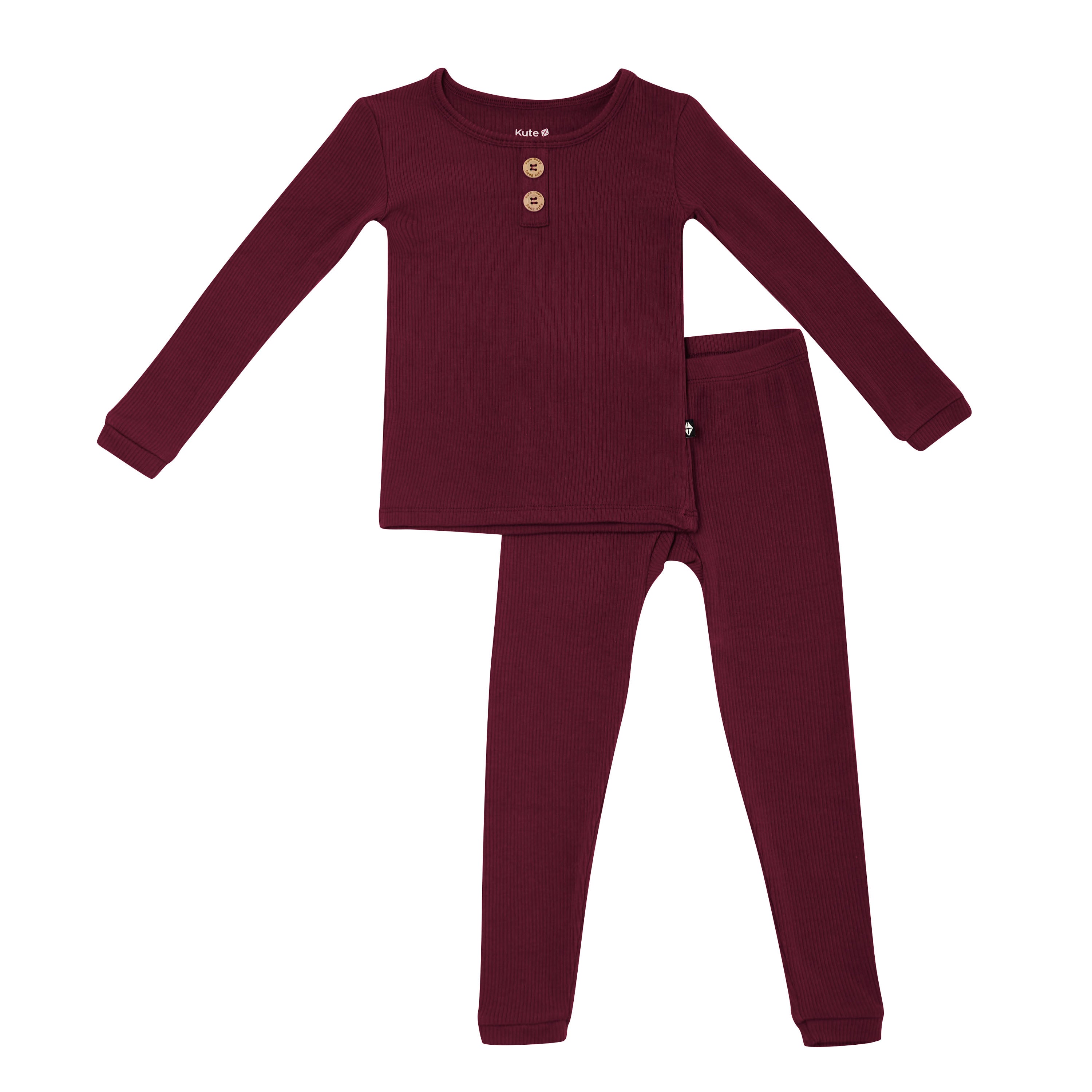 Product photo of the Ribbed Henley Set in Burgundy
