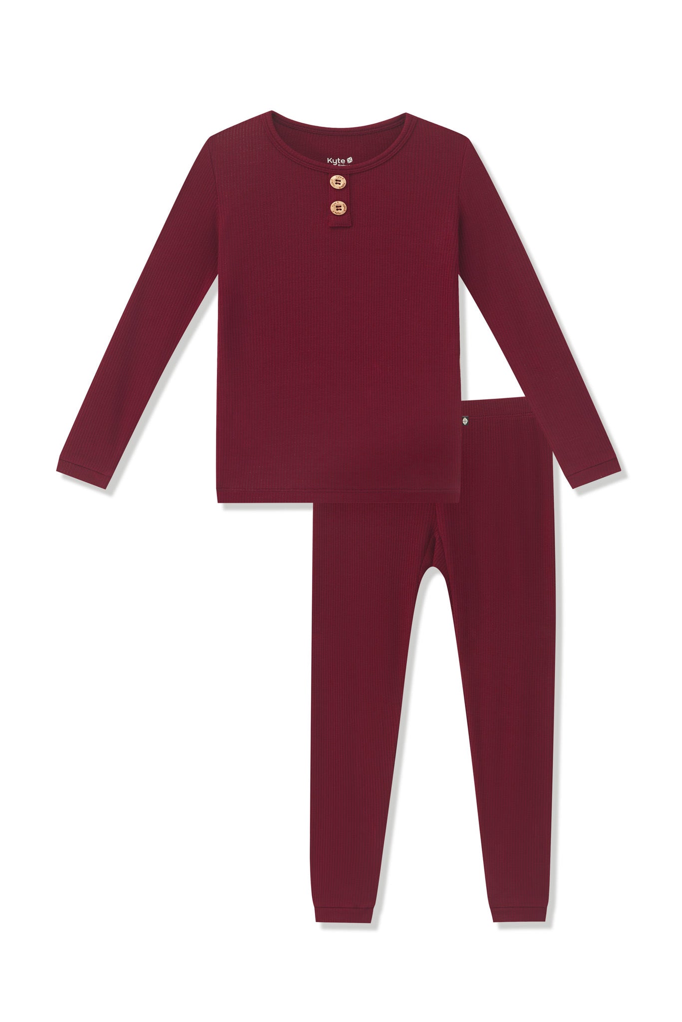 Ribbed Henley Set in Burgundy on a white background