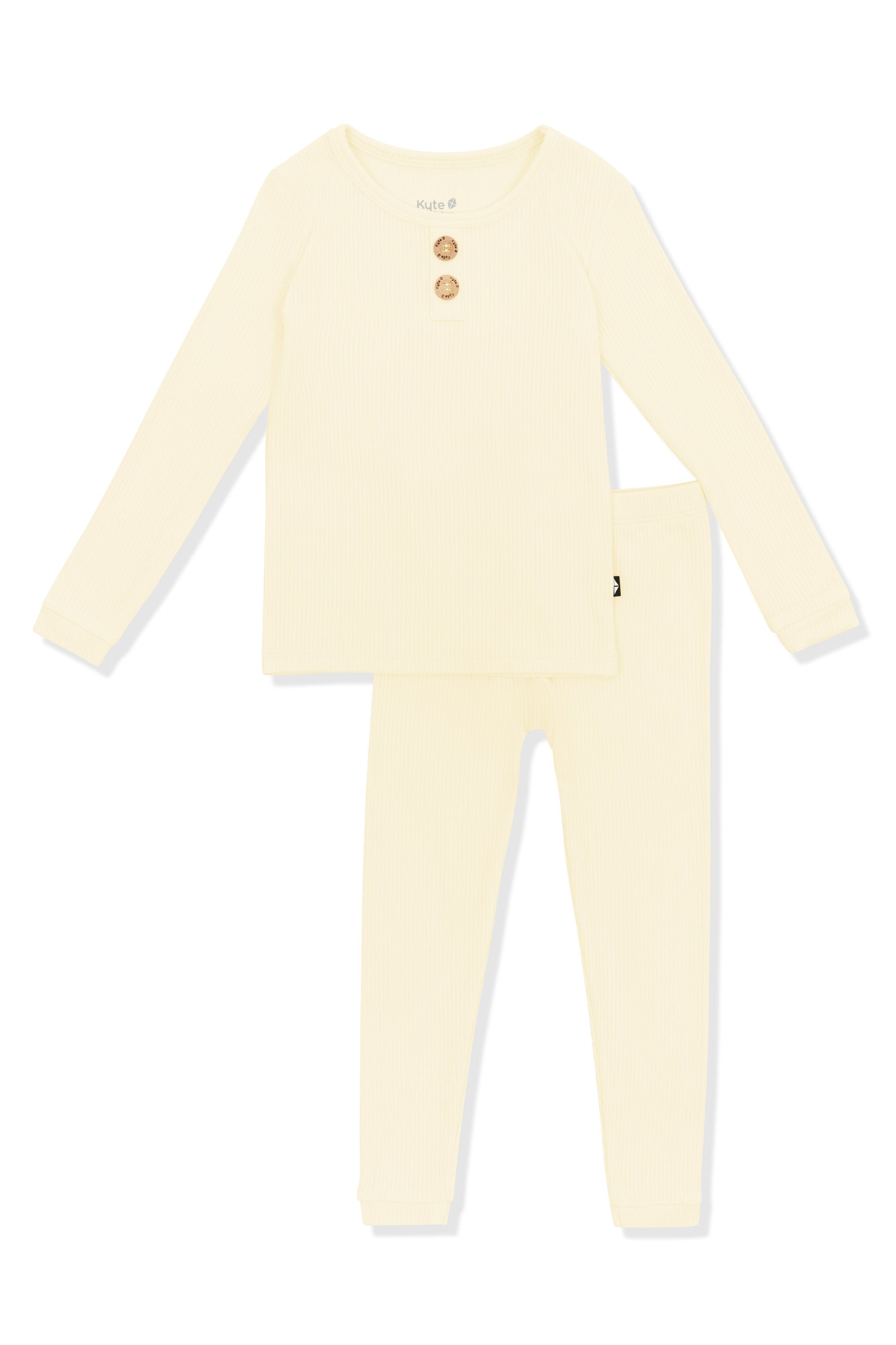 Product photo of the Ribbed Henley Set in Chamomile on a white background