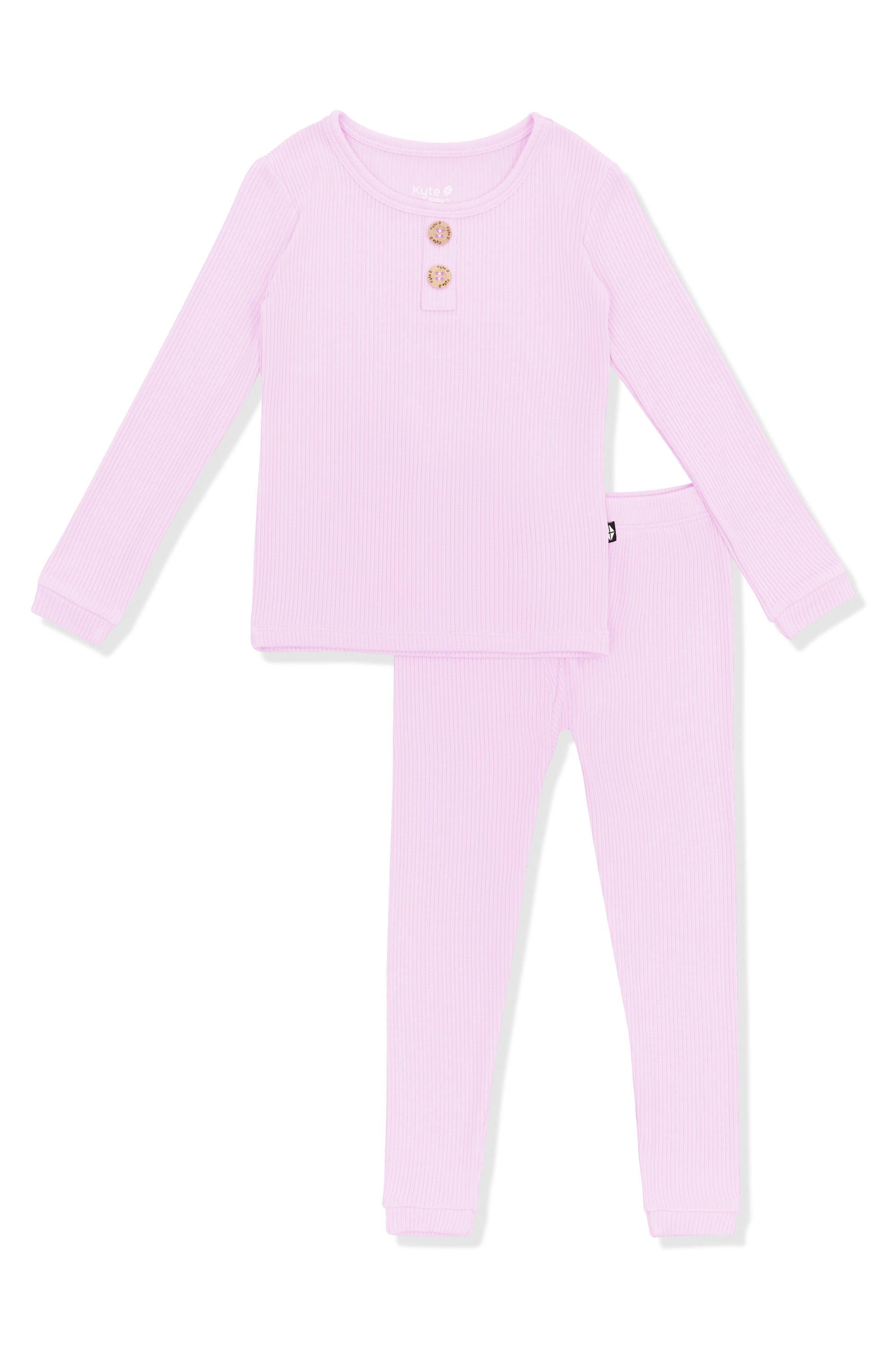 Product photo of the Ribbed Henley Set in Thistle on a white surface