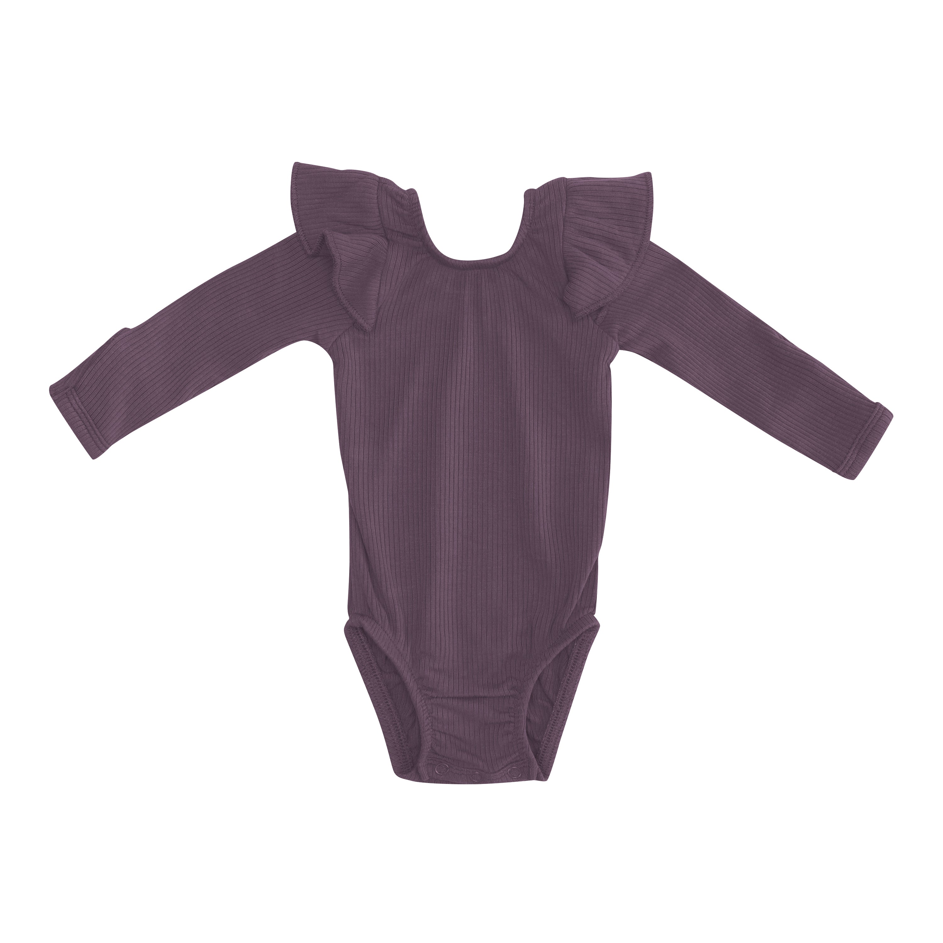 Ribbed Long Sleeve Ruffle Leotard in Currant