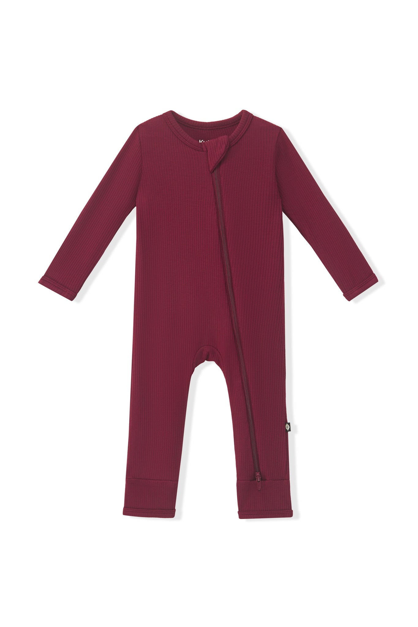 Ribbed Zipper Romper in Burgundy on a white background