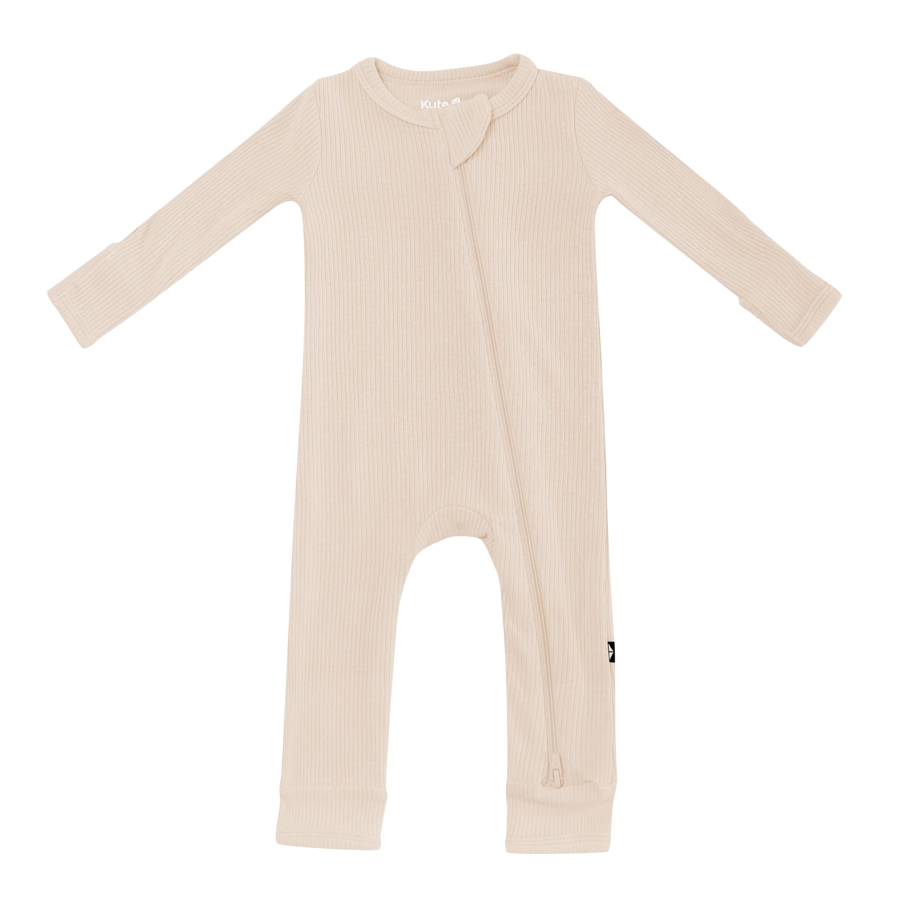 Product photo of the Ribbed Zipper Romper in Bisque