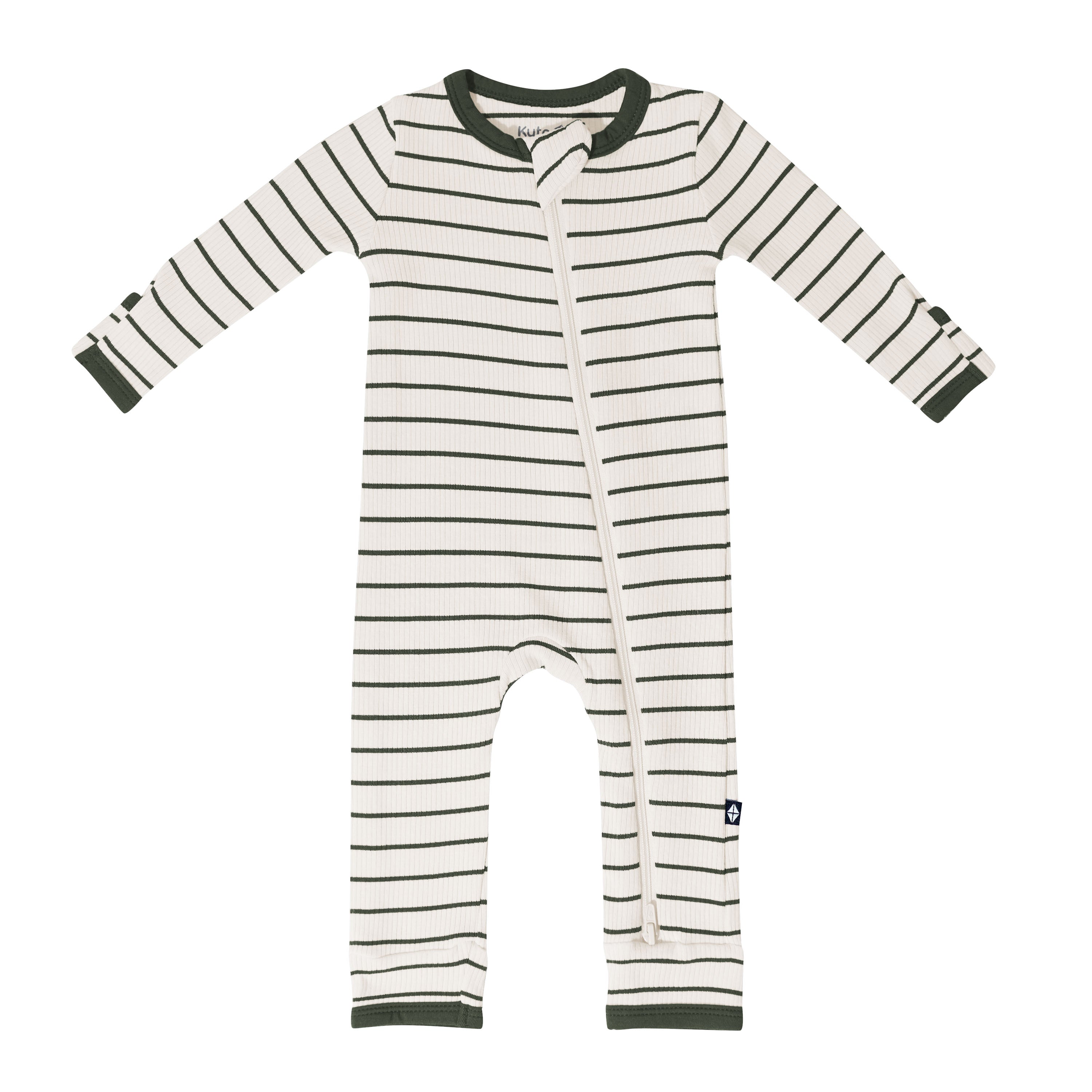 Product photo of the Ribbed Zipper Romper in Fir Stripe