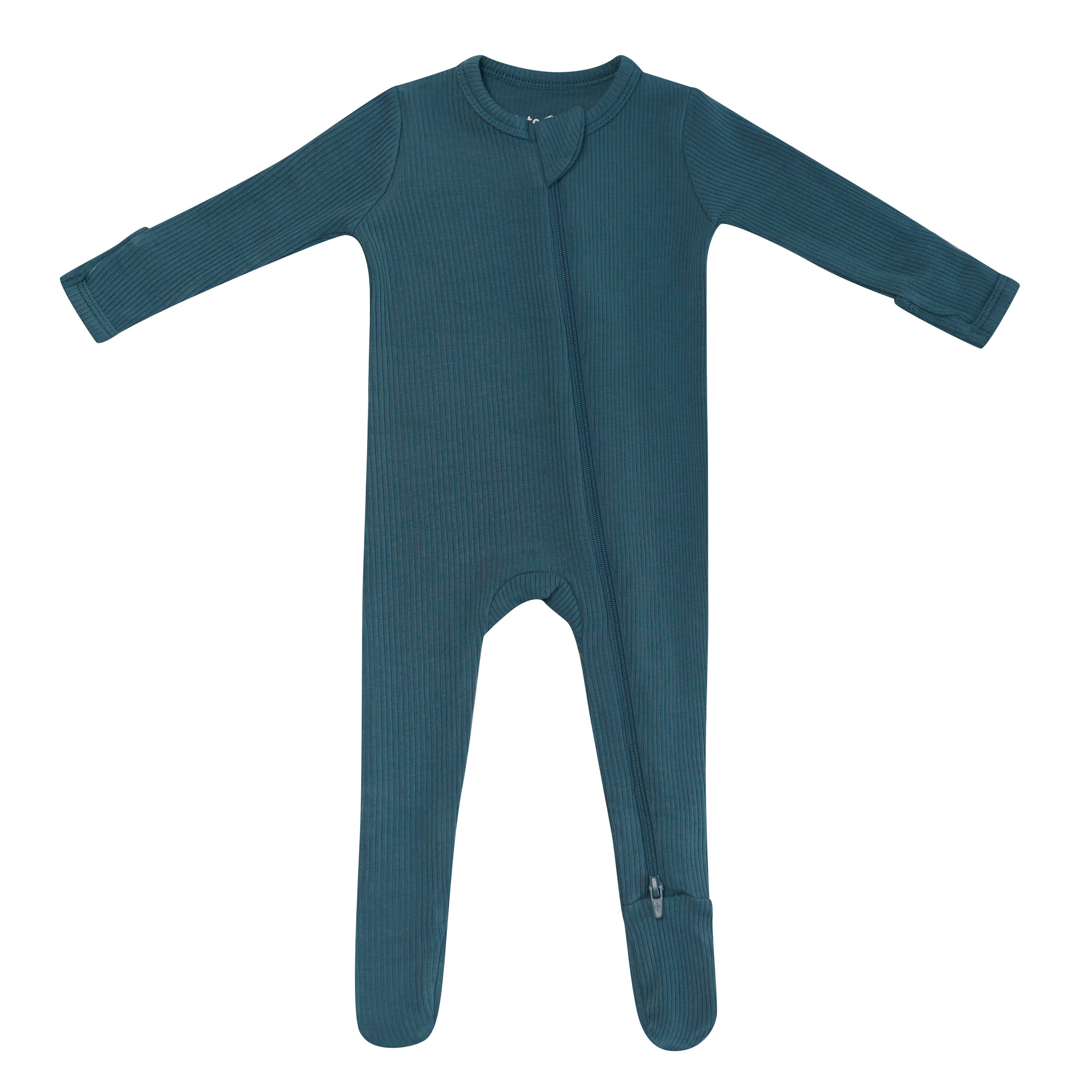 Product photo of the Ribbed Zipper Footie in Atlantic