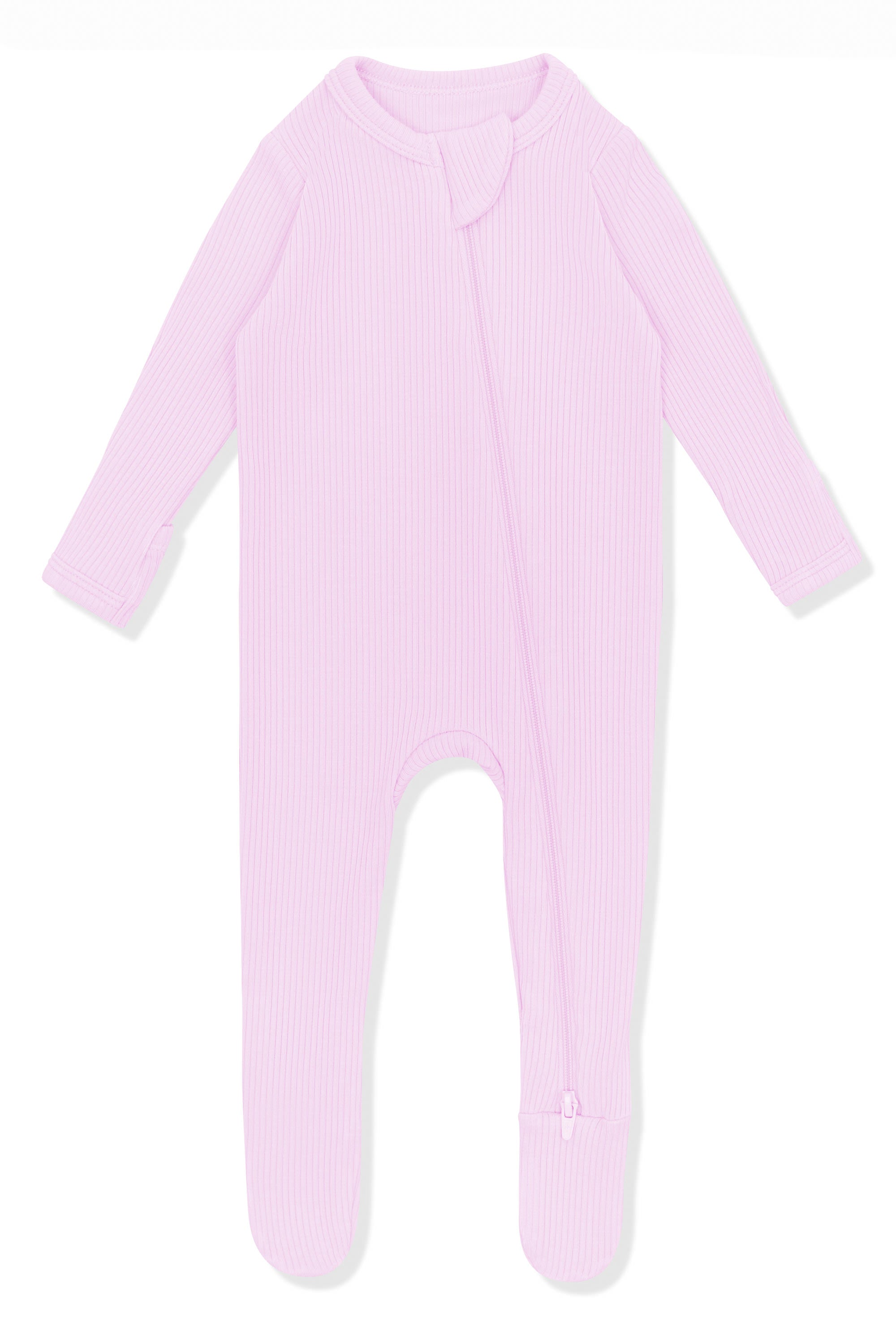Product photo of the Ribbed Zipper Footie in Thistle on a white surface
