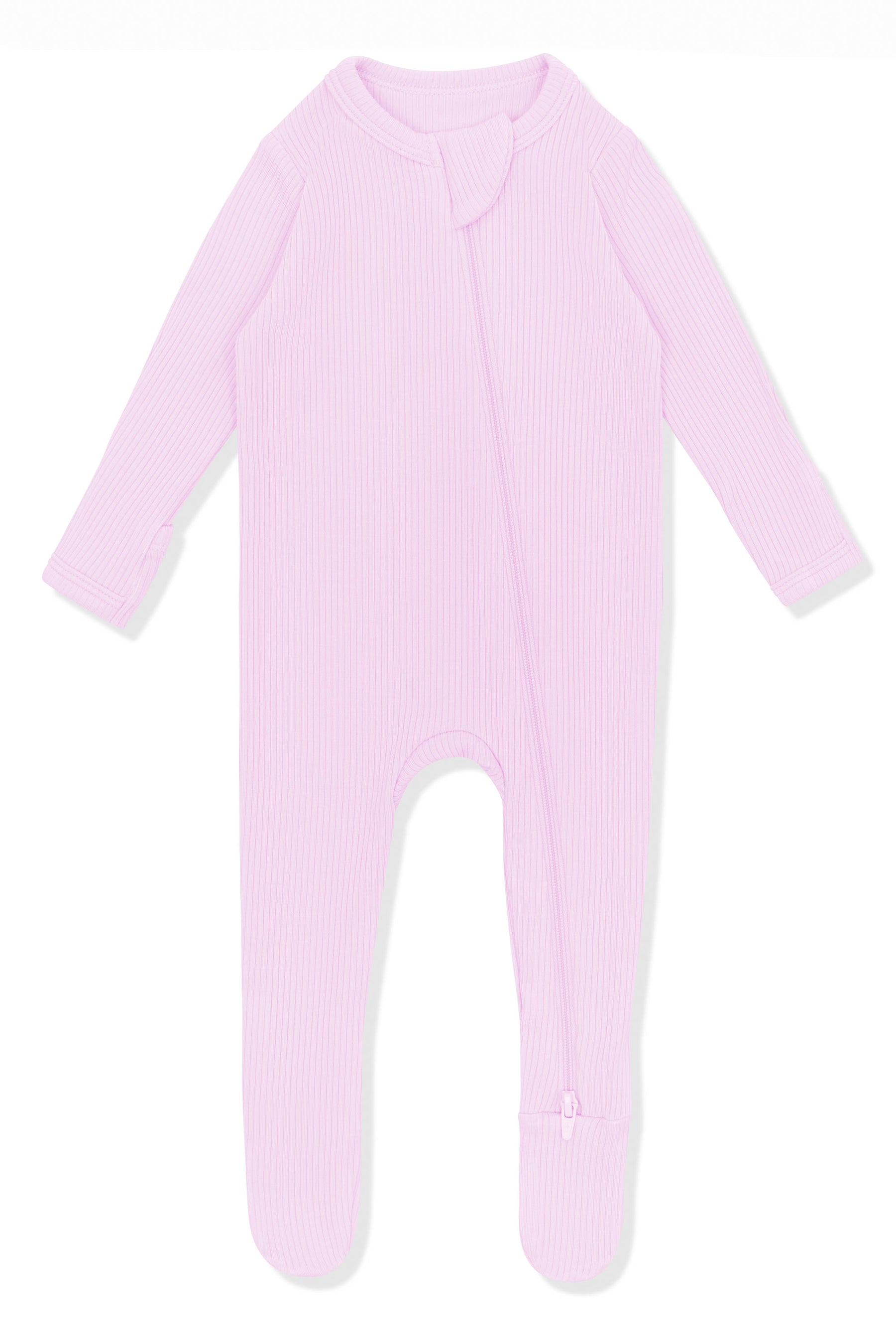 Product photo of the Ribbed Zipper Footie in Thistle on a white surface
