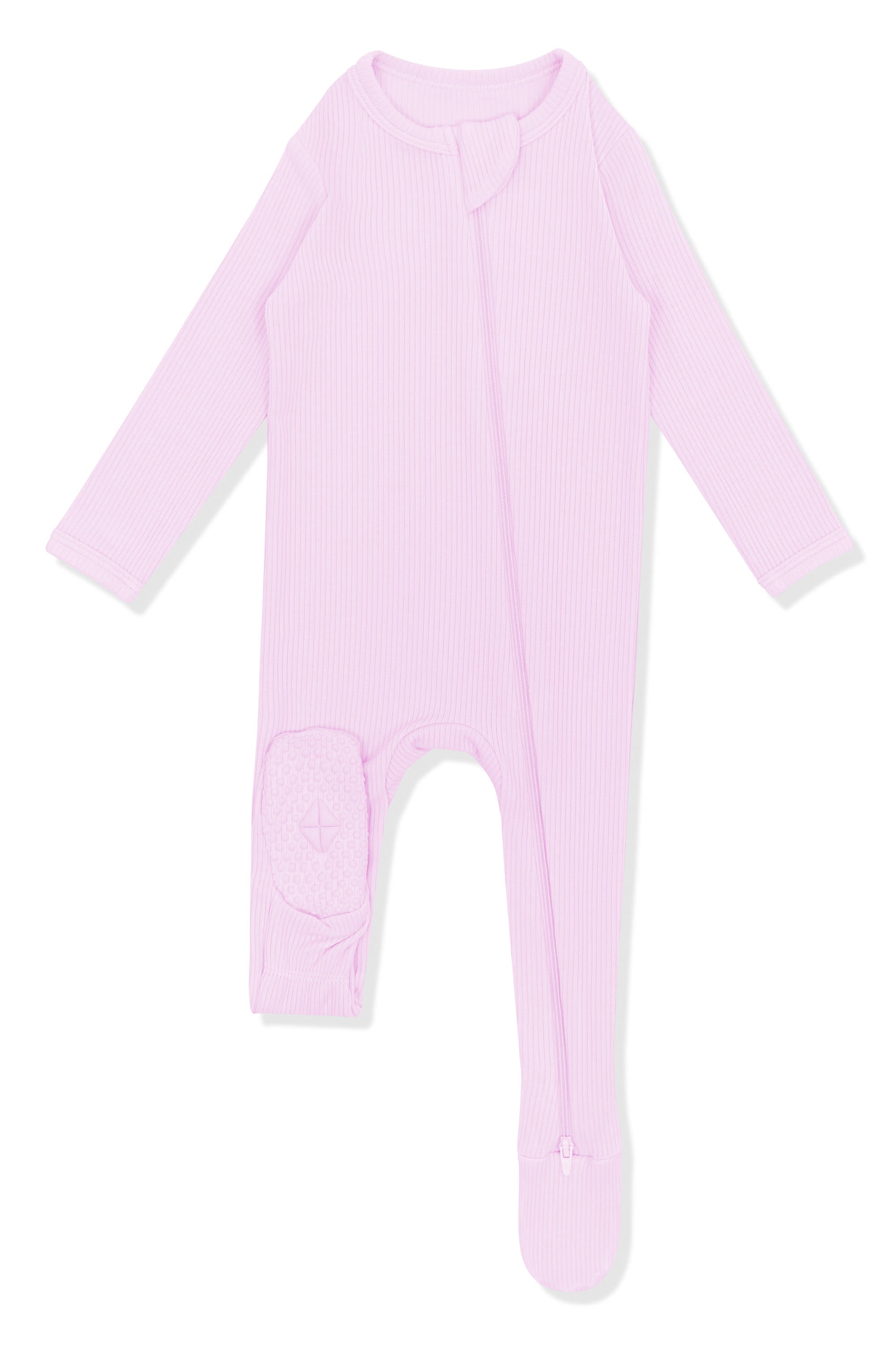 Bottom of the foot pad shown on the Ribbed Zipper Footie in Thistle