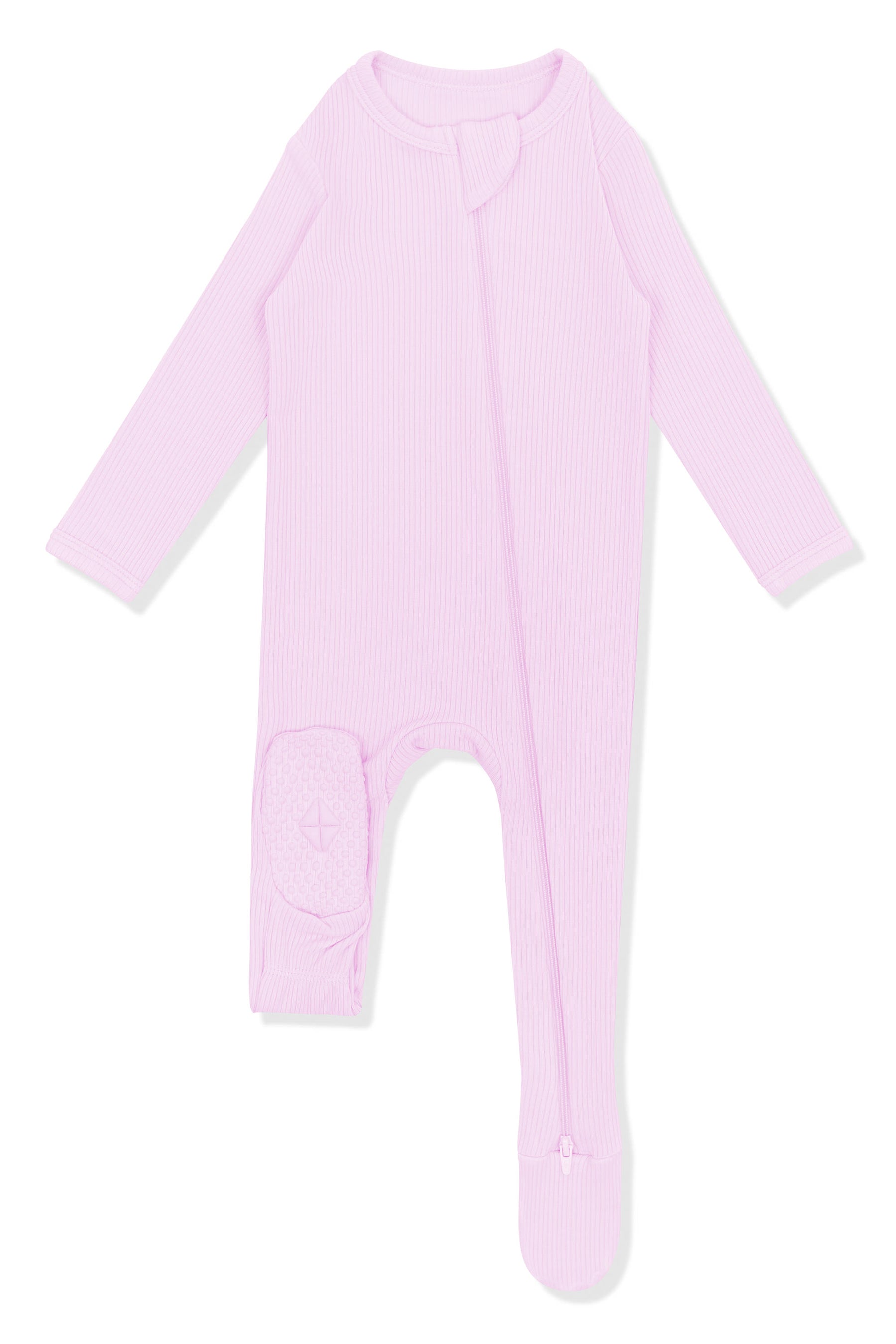 Bottom of the foot pad shown on the Ribbed Zipper Footie in Thistle