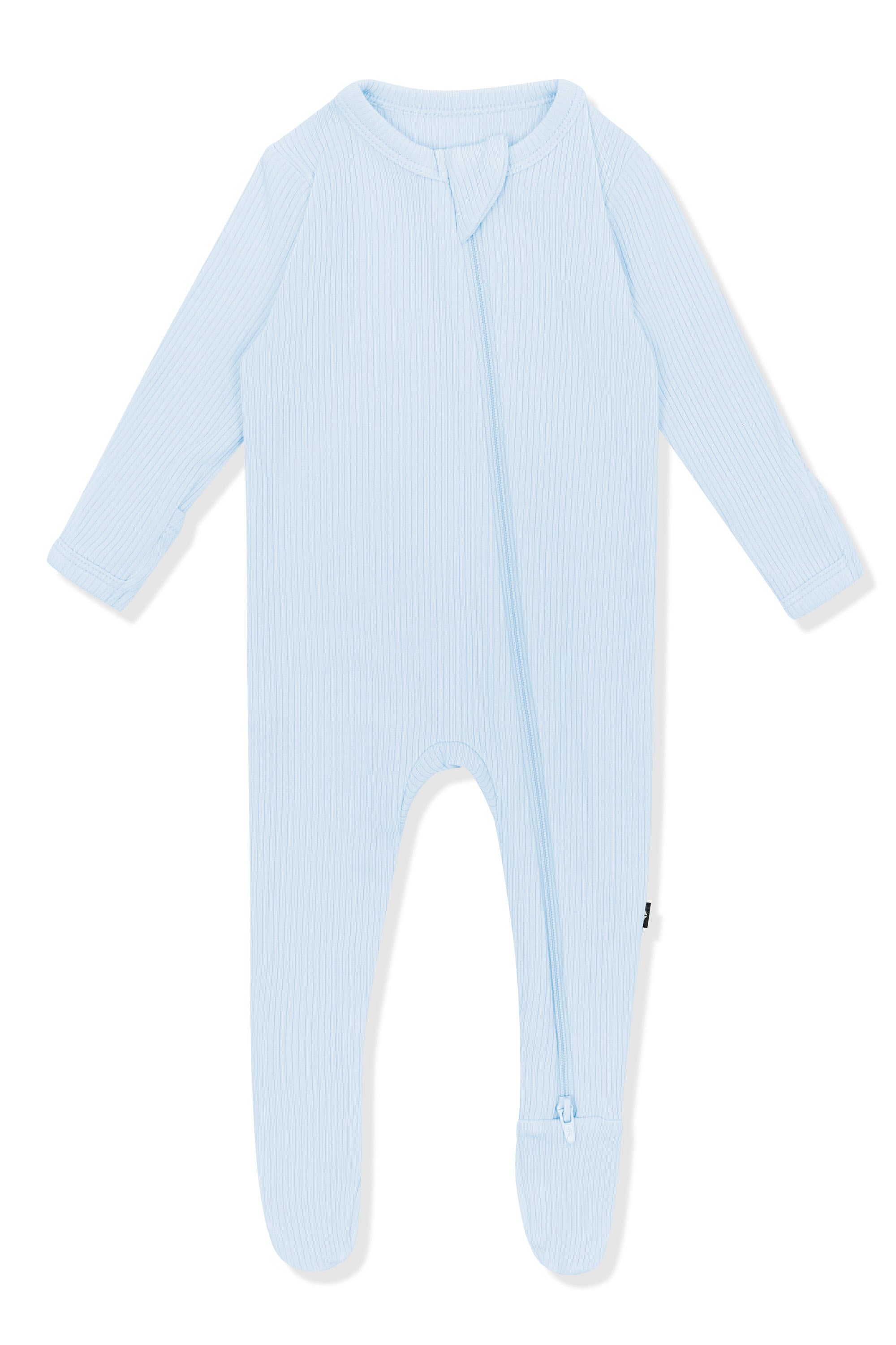 Product photo of the Ribbed Zipper Footie in Breeze