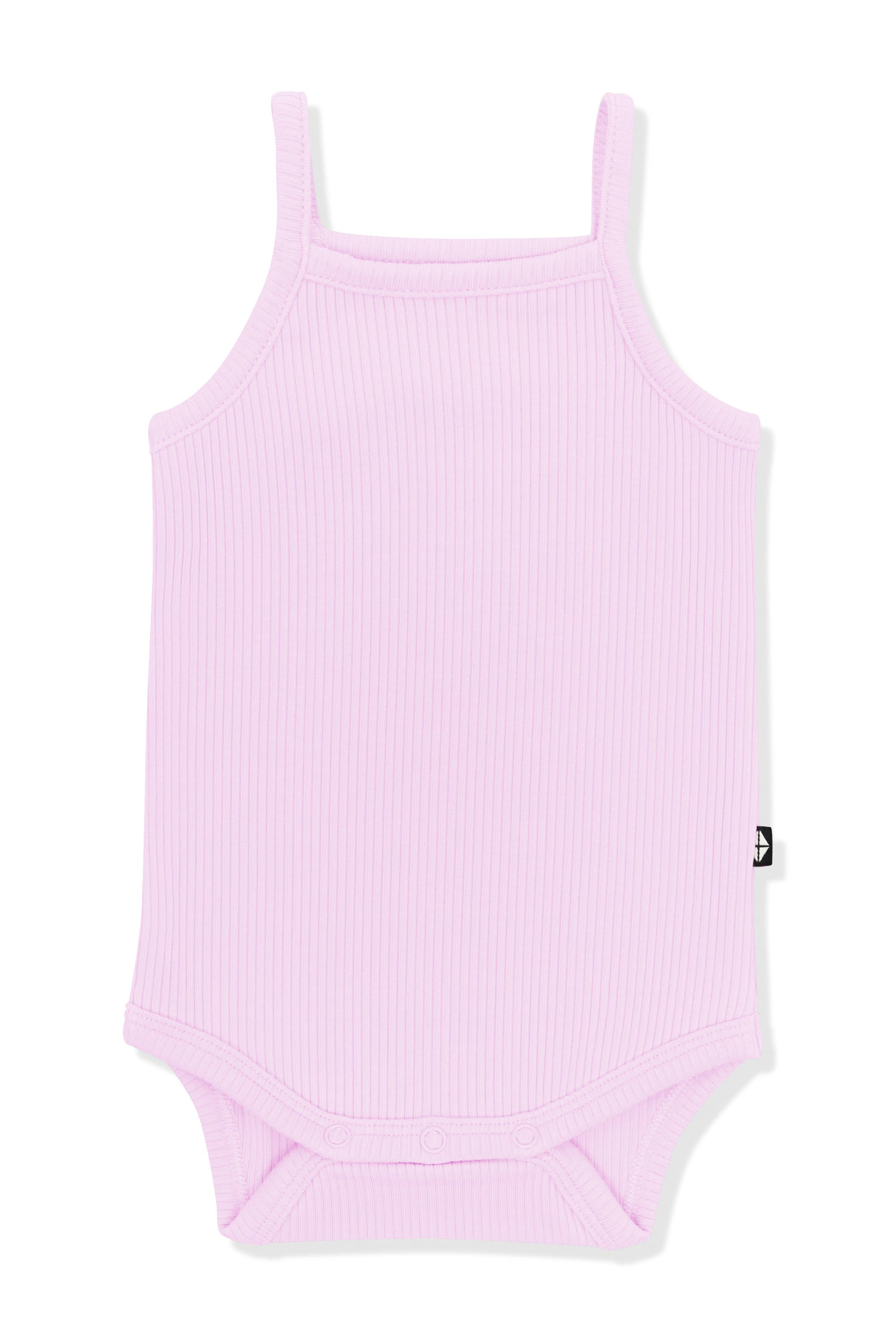 Product photo of the Ribbed Spaghetti Strap Bodysuit in Thistle on a white surface