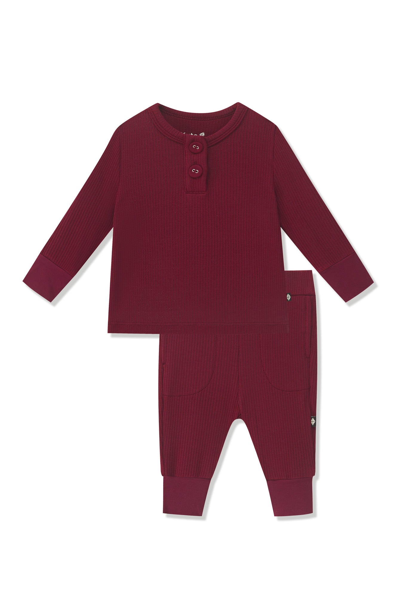 Ribbed Infant Henley Set in Burgundy on a white background