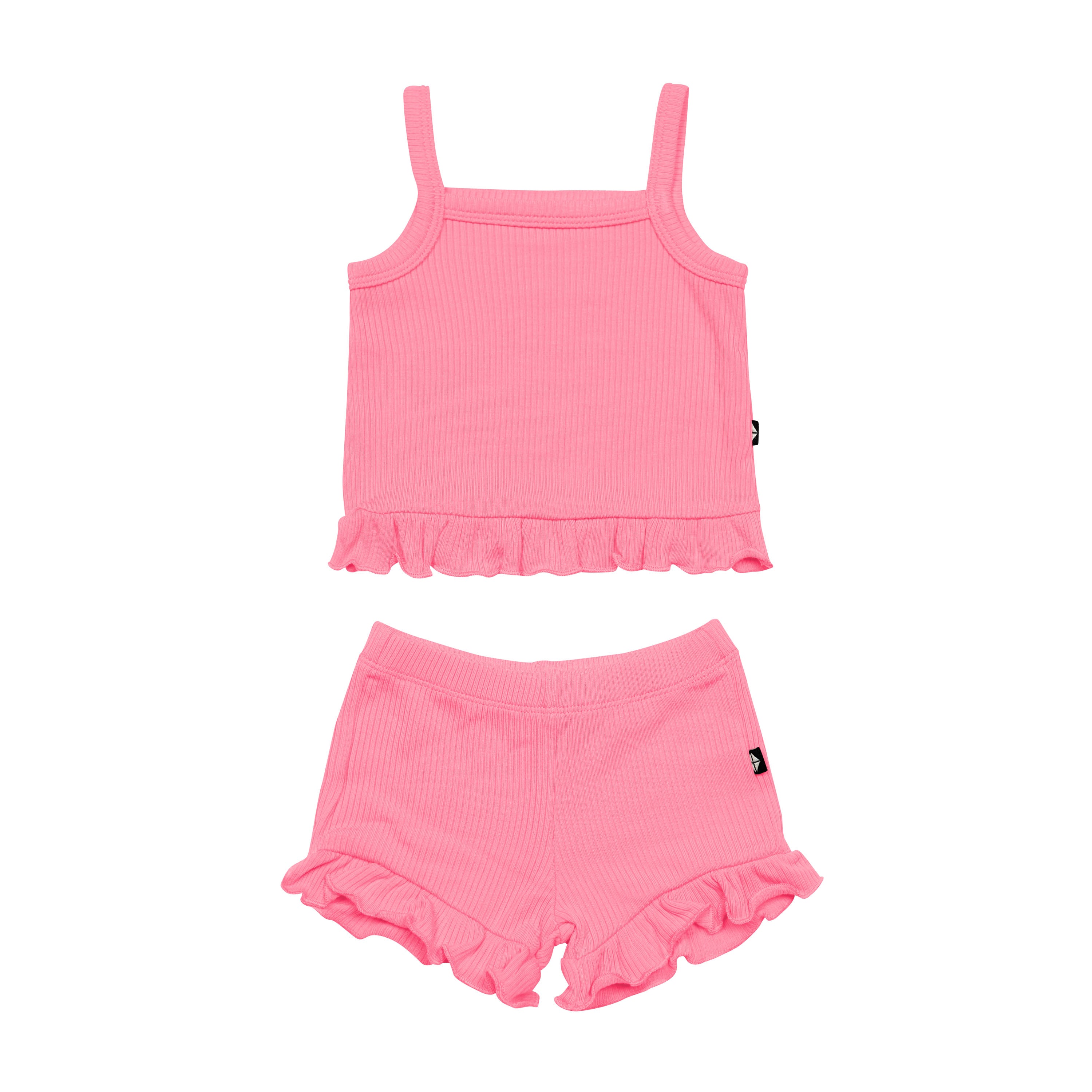 Ribbed Ruffle Tank Set in Guava