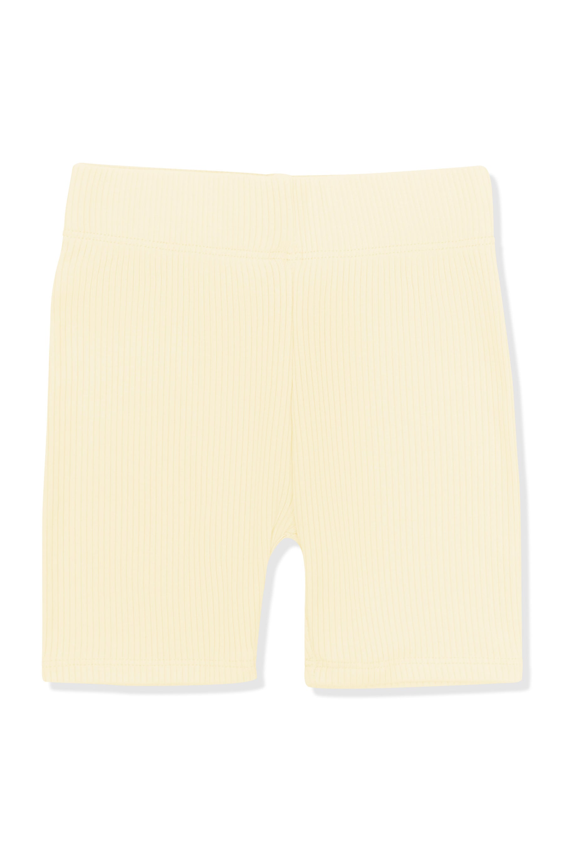 Product photo of the Ribbed Toddler Biker Shorts in Chamomile shown on a white background