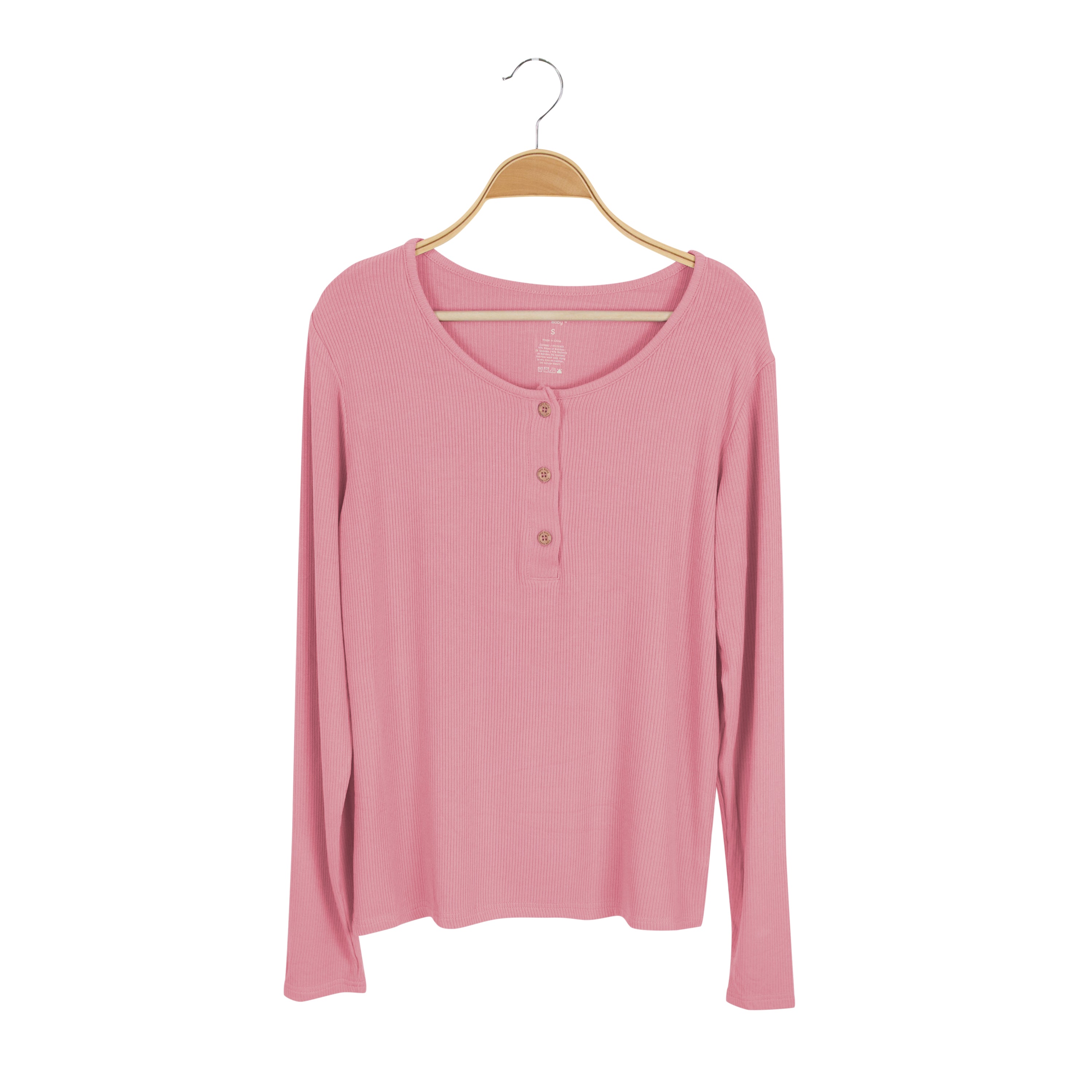 Women's Ribbed Henley Top in Apple Blossom