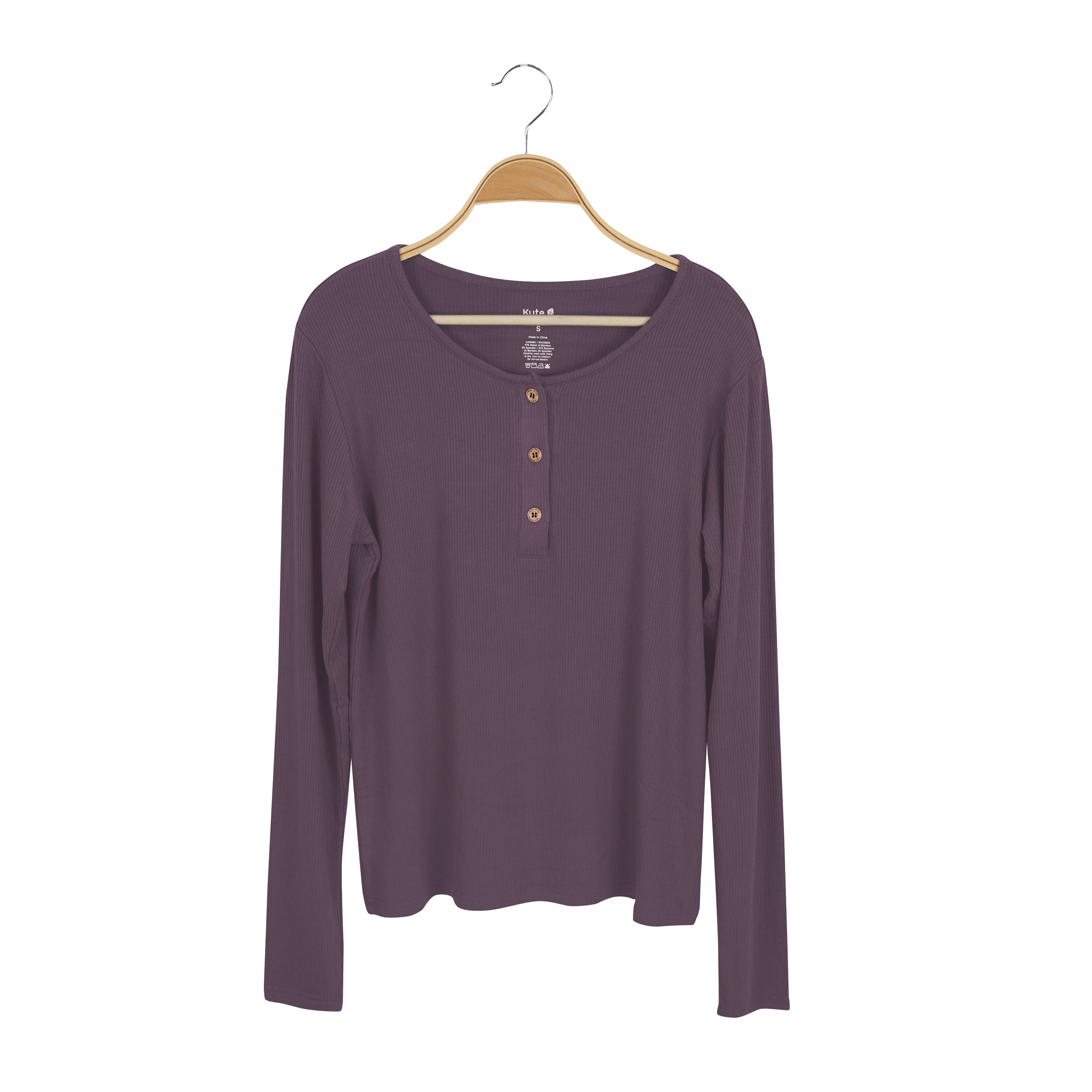 Women's Ribbed Henley Top in Currant