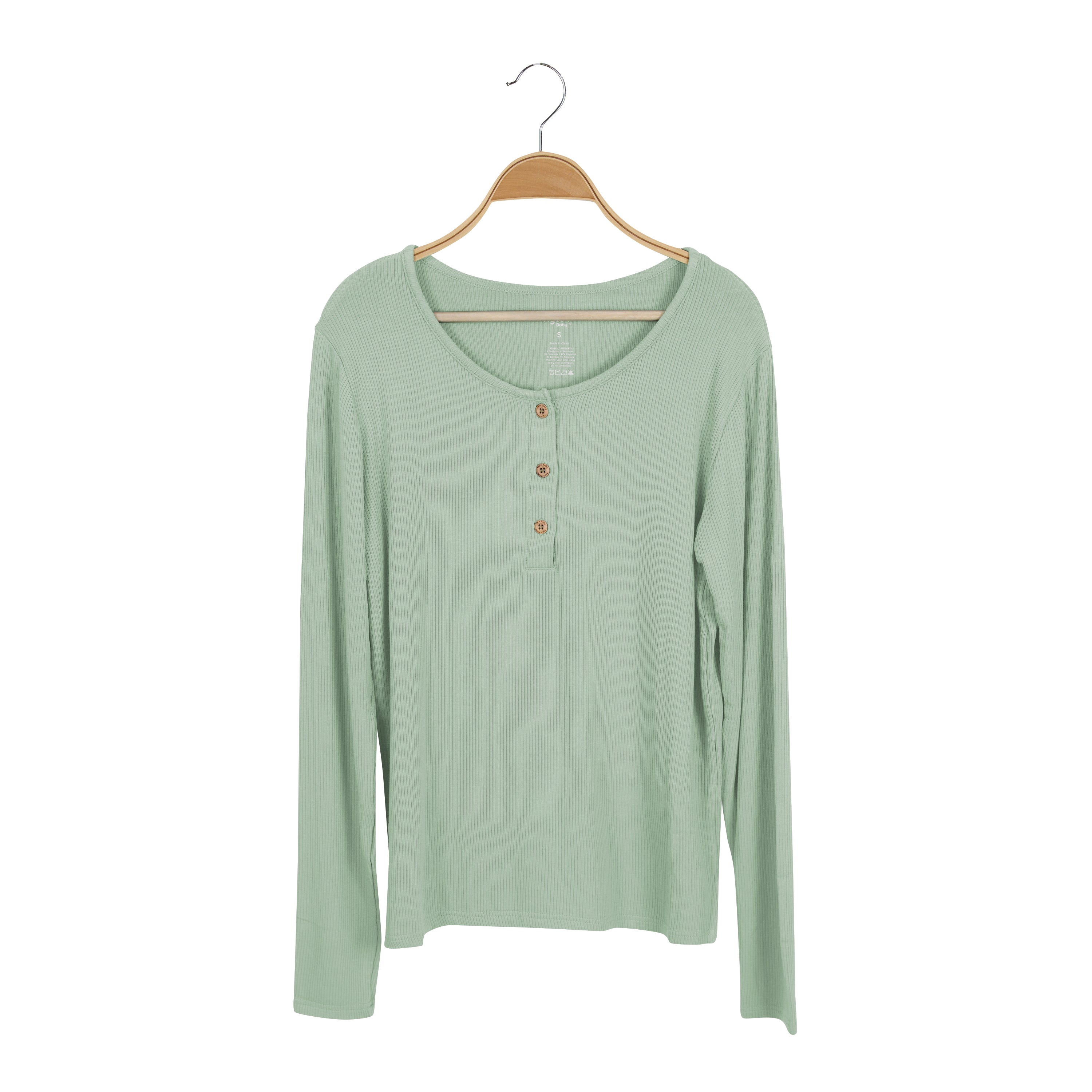 Women's Ribbed Henley Top in Thyme