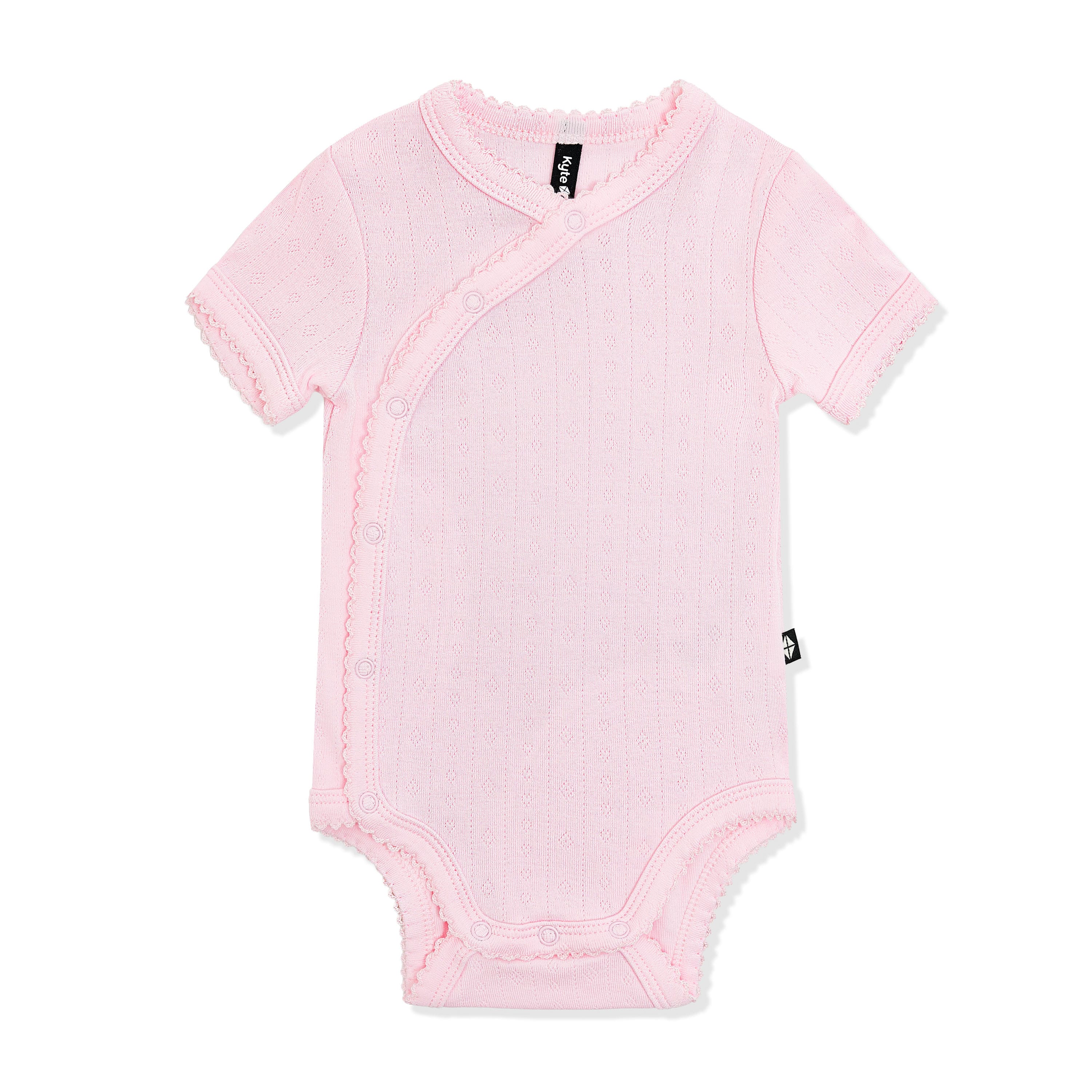 Pointelle Kimono Bodysuit in Sakura with the picot trim shown on a white surface