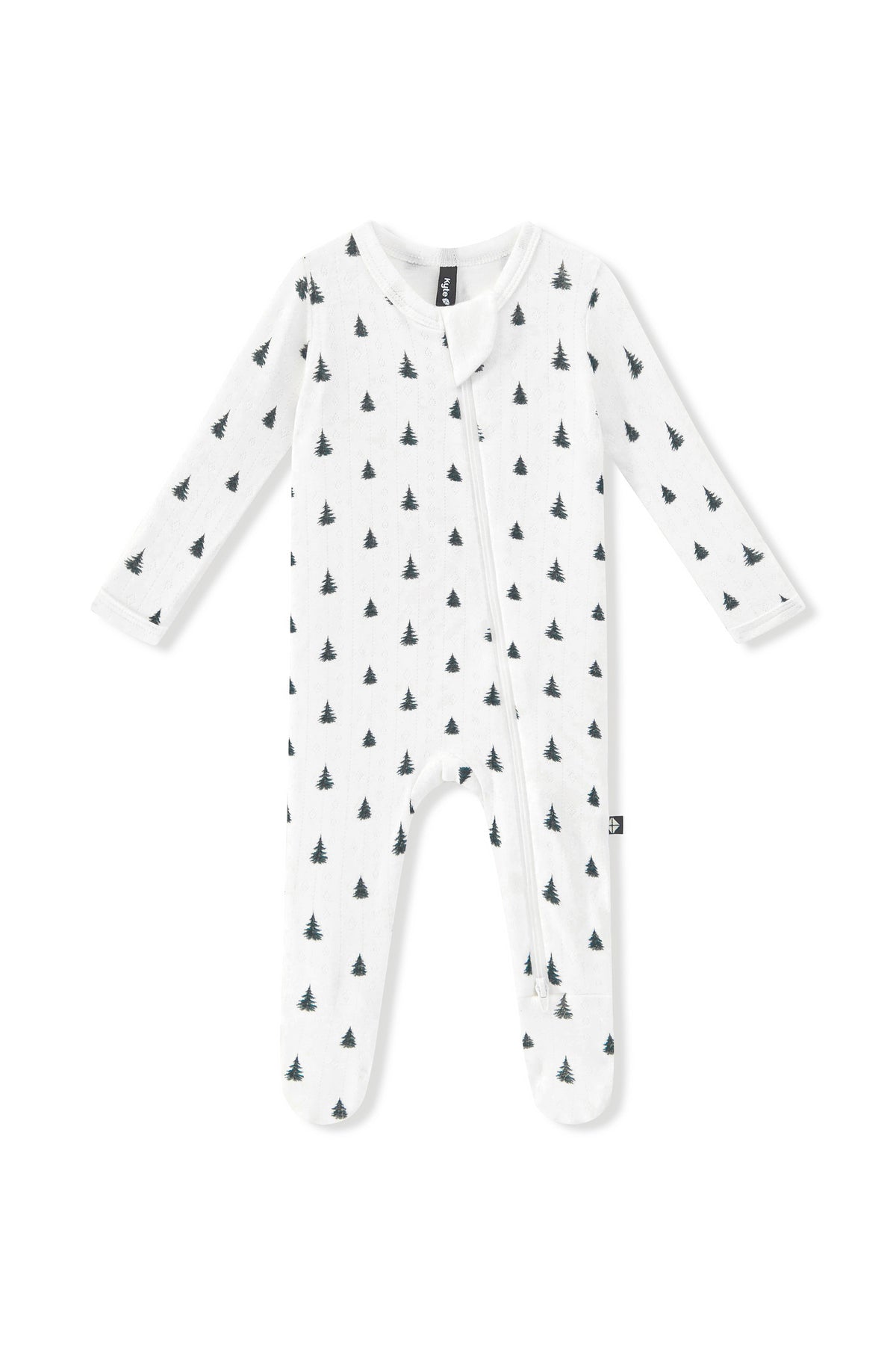 Pointelle Zippered Footie in Christmas Trees on a white background