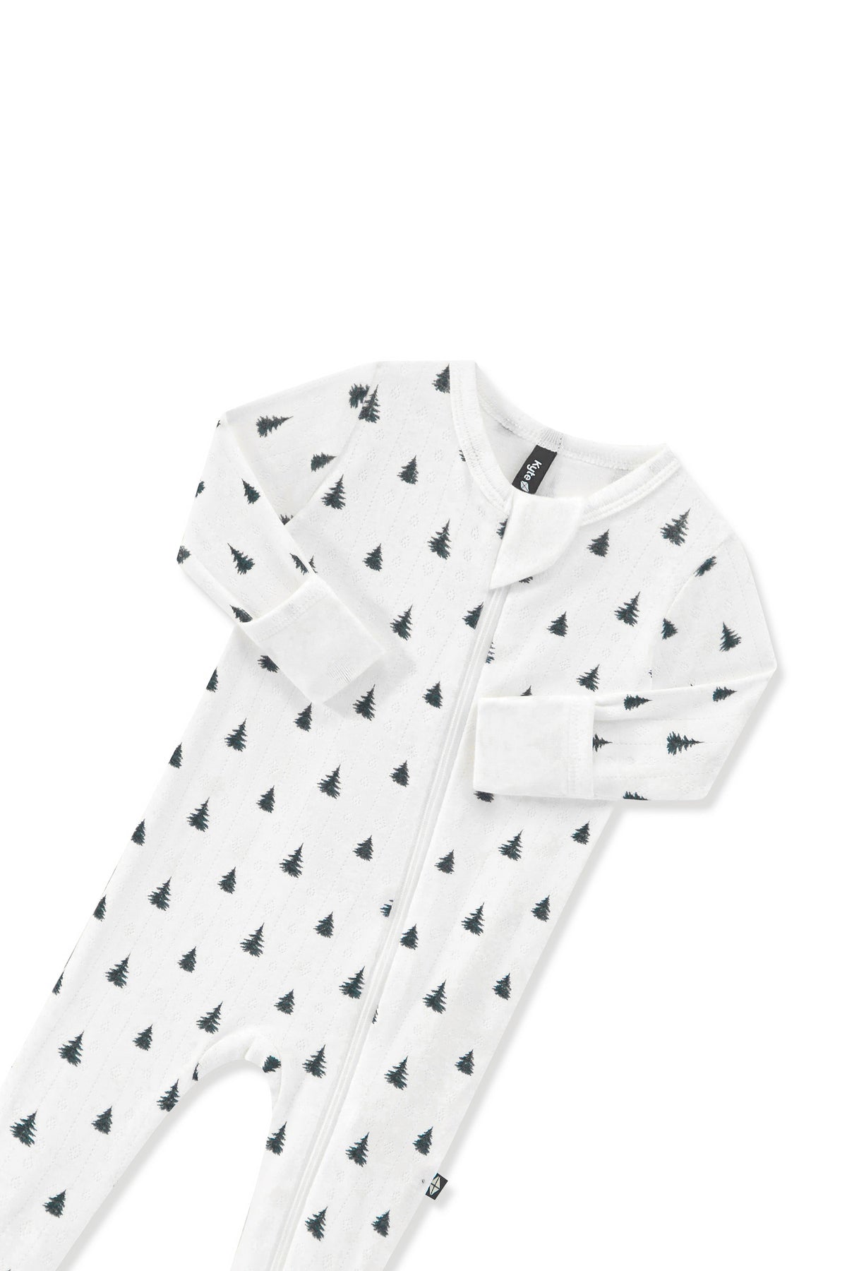 Pointelle Zippered Footie in Christmas Trees with zipper garage on a white background
