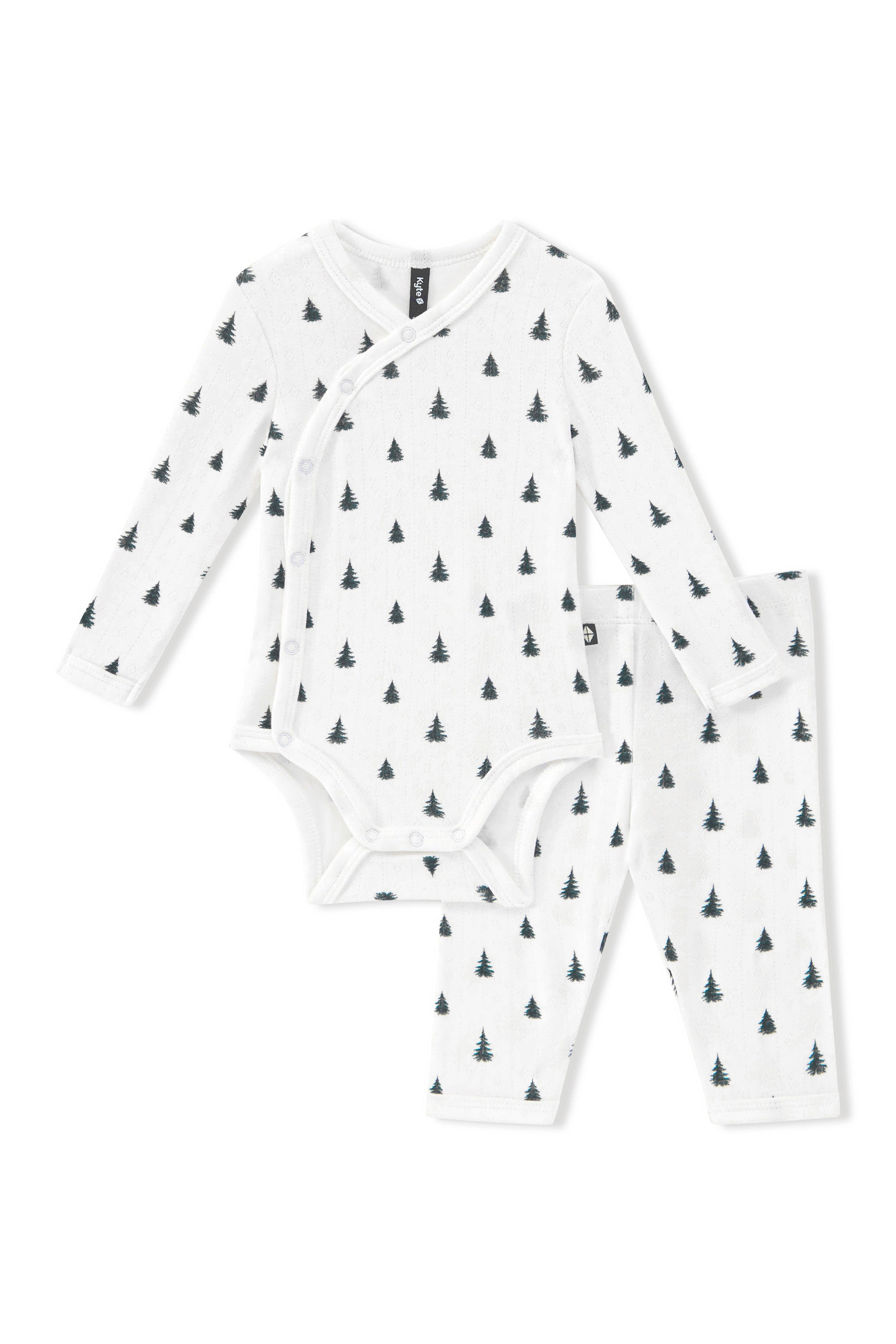 Pointelle Kimono Set in Christmas Trees on a white background