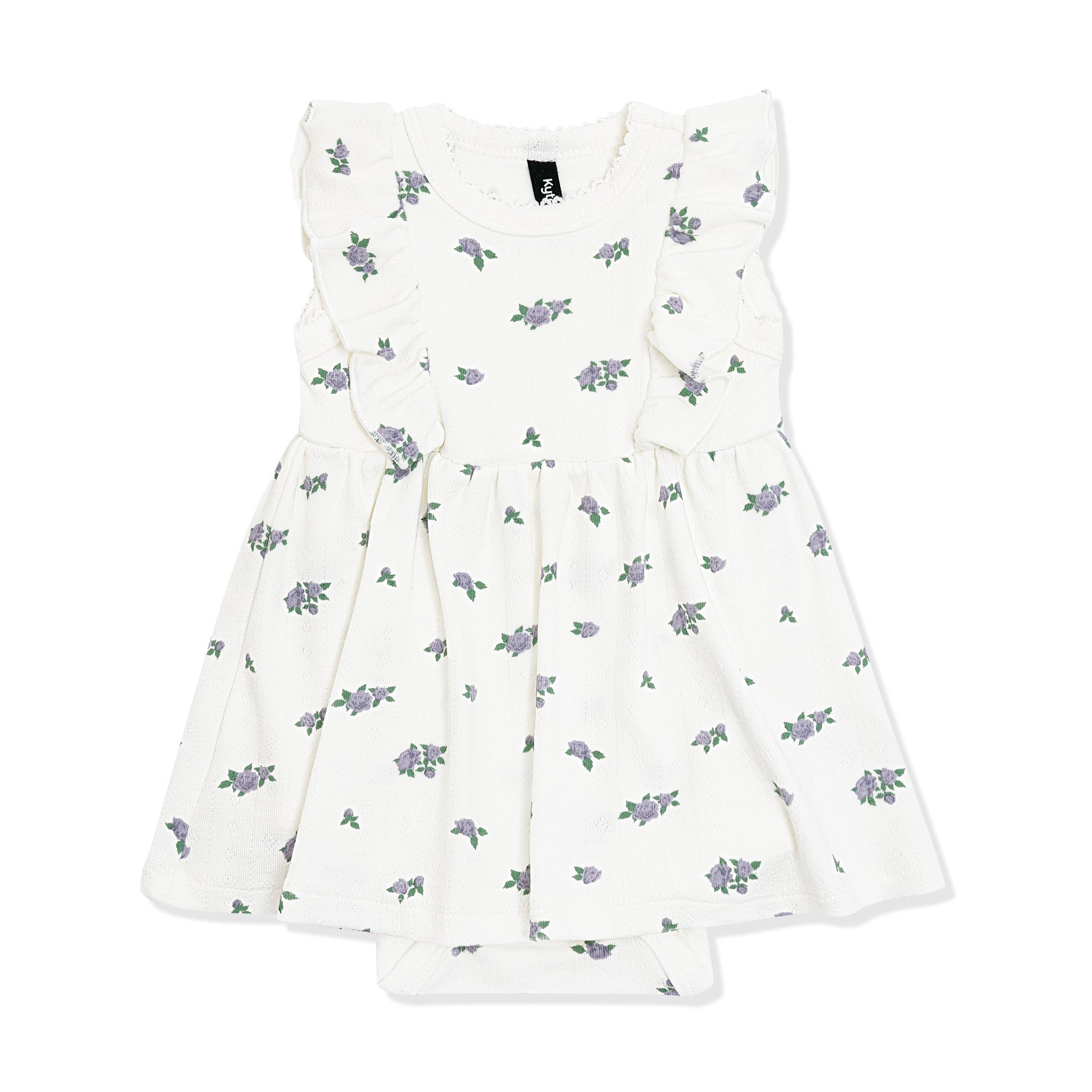 Pointelle Bodysuit Dress in Spray Rose showing the picot trim on a white surface