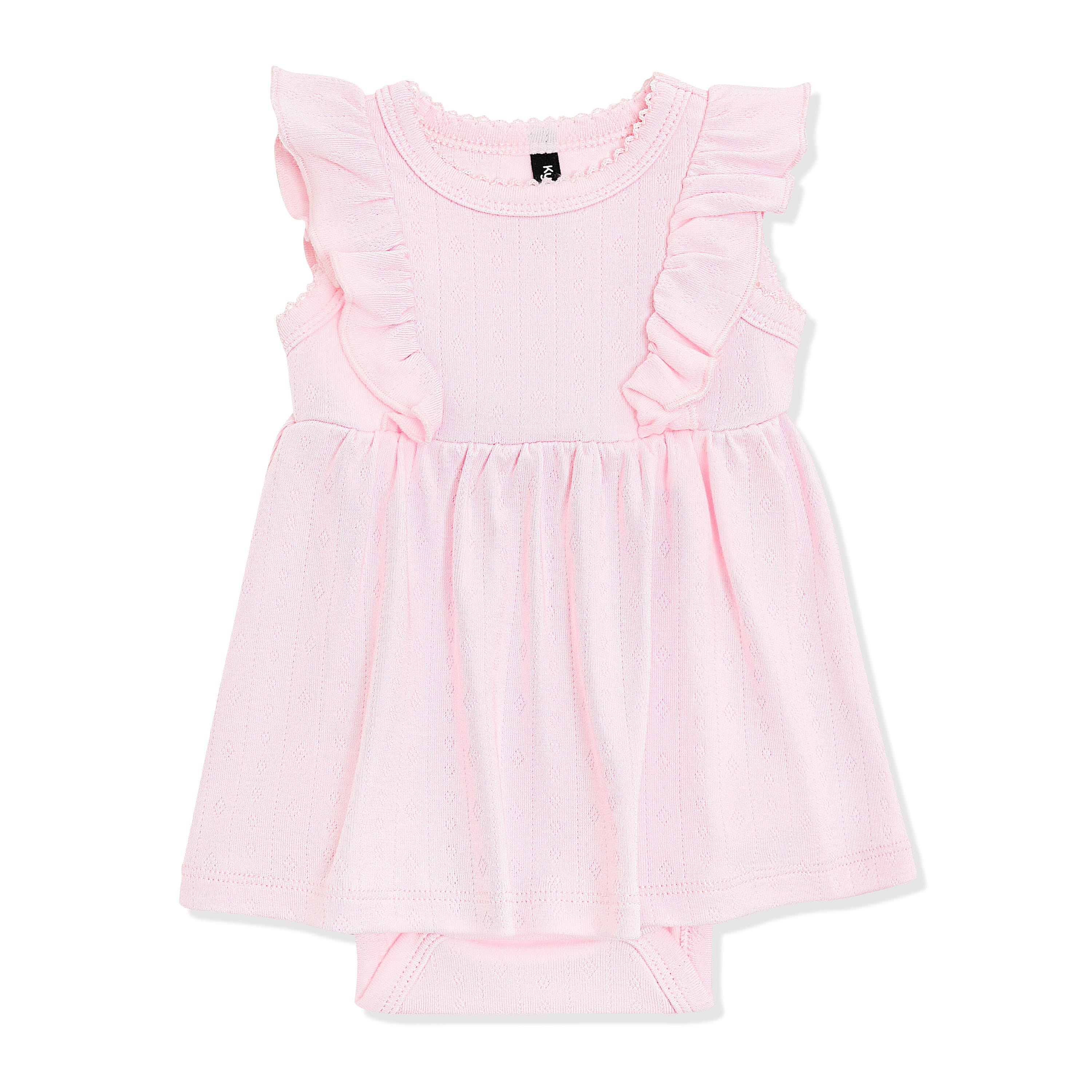 Pointelle Bodysuit Dress in Sakura showing the picot trim
