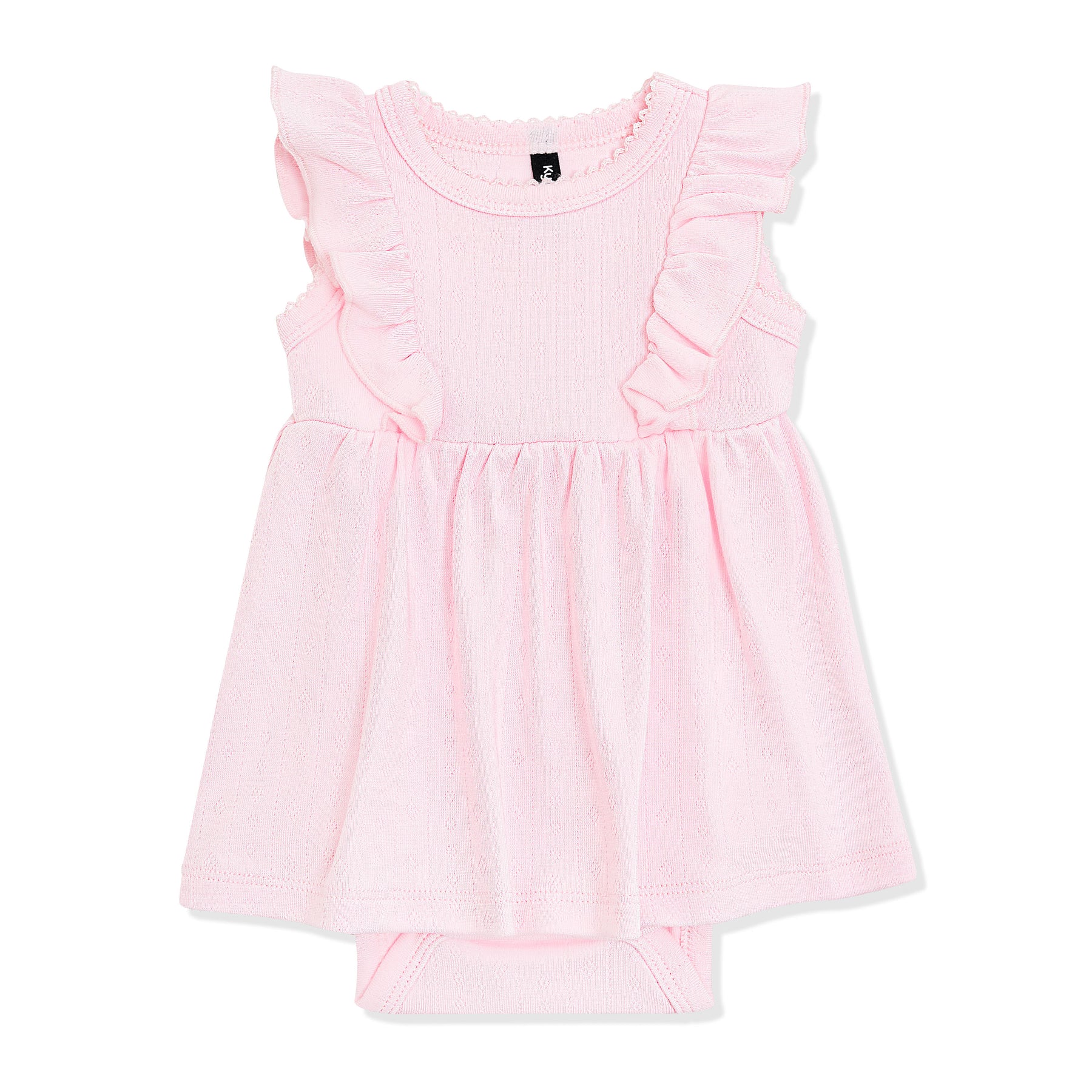 Pointelle Bodysuit Dress in Sakura showing the picot trim