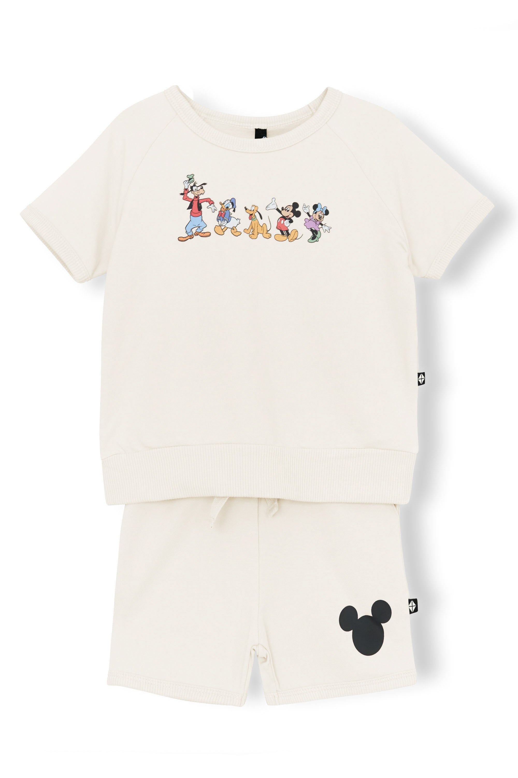 Product photo of the Short Sleeve Jogger Set in Mickey and Friends on Ecru on a white surface